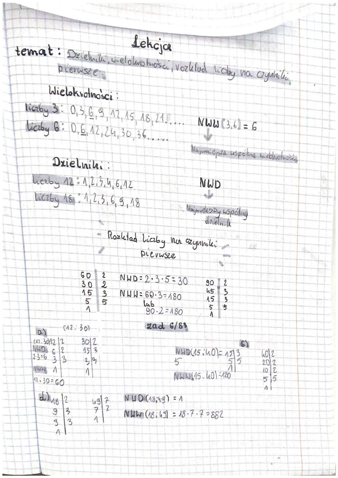 Lekcja
temat: Dzielniki, wielokrotności, vozklud lidby na czynnilico.
pierwsze
Wielokrotności:
liczby 3: 0,3, 6, 9, 12, 15, 18, 21....
liczb