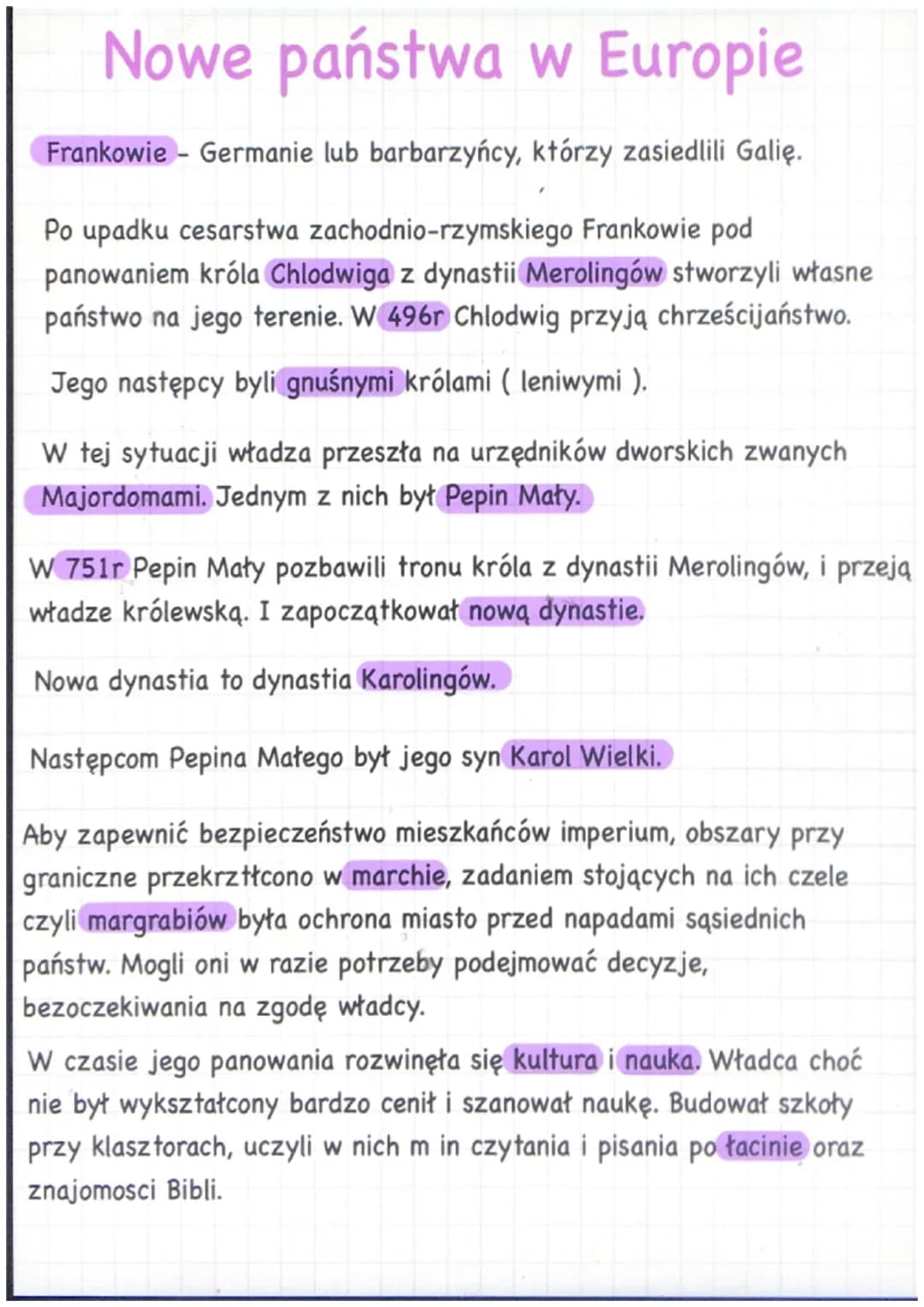 Nowe państwa w Europie
Frankowie - Germanie lub barbarzyńcy, którzy zasiedlili Galię.
Po upadku cesarstwa zachodnio-rzymskiego Frankowie pod