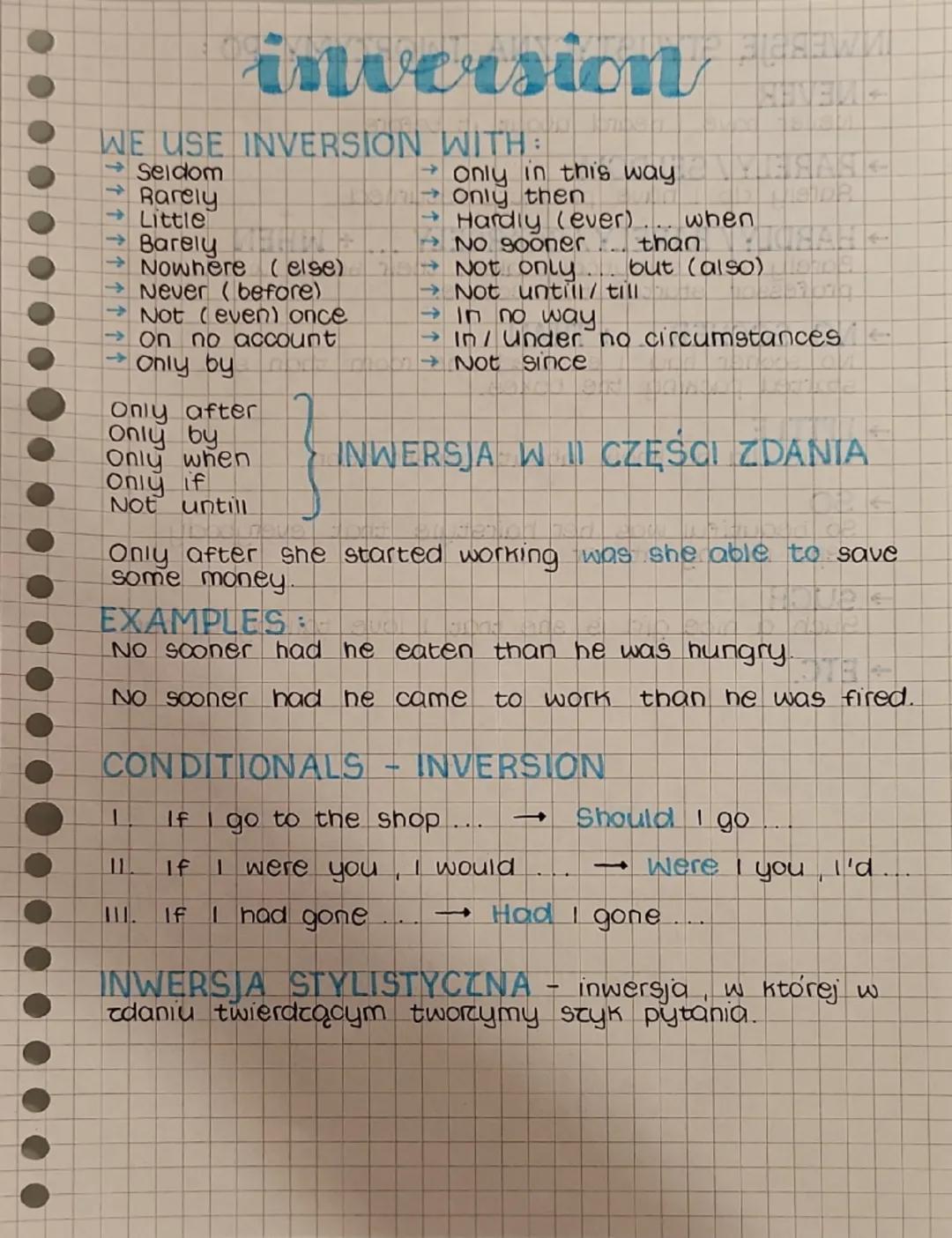 --- OCR Start ---
inversion as
WE USE INVERSION WITH:
→Seldom
Rarely
Little
→
Barely
Only in this way
Only then
No sooner
Hardly (ever) when