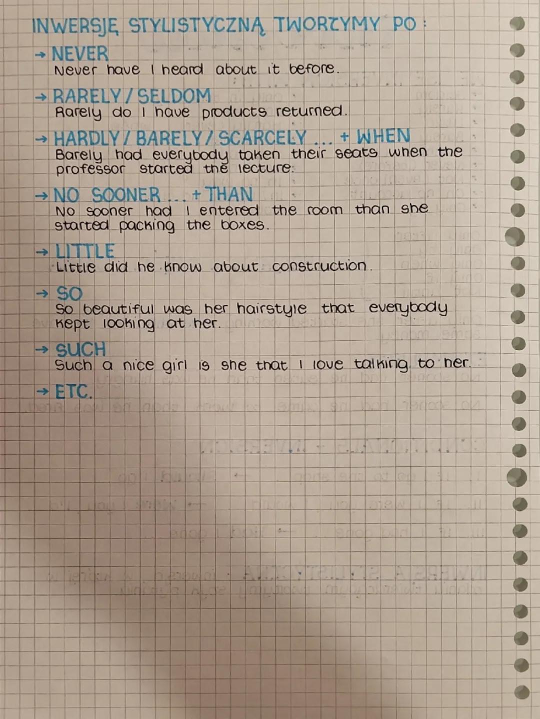 --- OCR Start ---
inversion as
WE USE INVERSION WITH:
→Seldom
Rarely
Little
→
Barely
Only in this way
Only then
No sooner
Hardly (ever) when