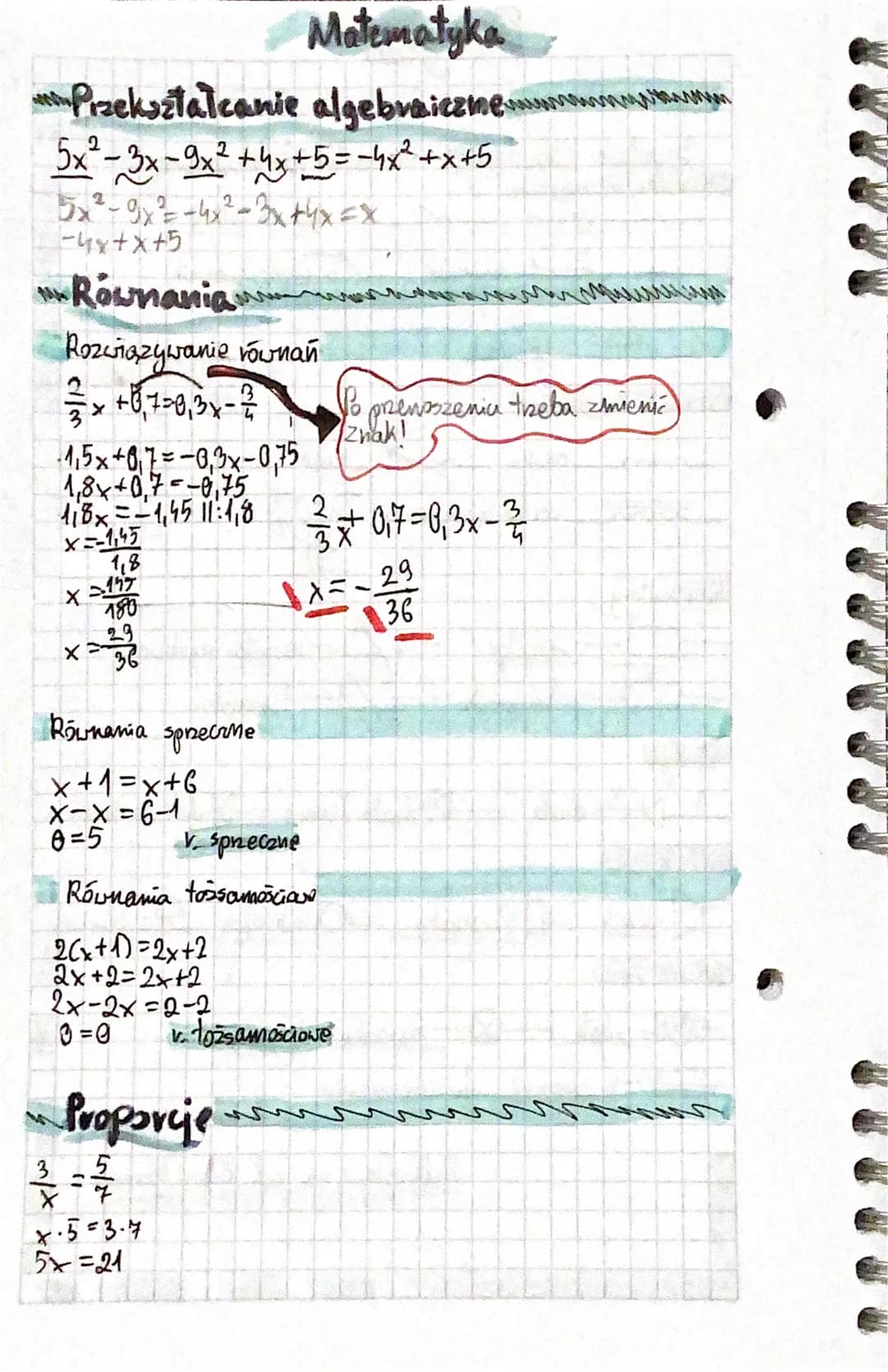 Matematyka
Pizekształcanie algebraicame.www.w
5x² − 3x −9x² + 4x +5=-4x²+x+5
2
5x²²-9x²= -4x² - 3x +4x =X
-4x+x+5
MA
Równania
Rozwiązywanie 