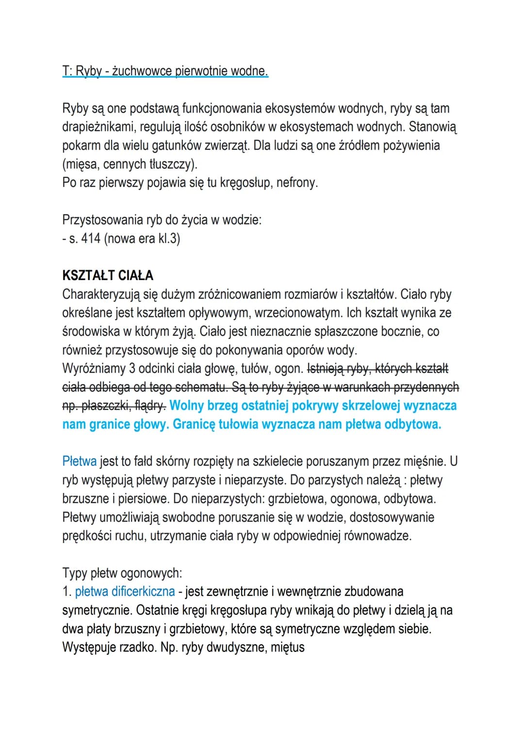 T: Ryby - żuchwowce pierwotnie wodne.
Ryby są one podstawą funkcjonowania ekosystemów wodnych, ryby są tam
drapieżnikami, regulują ilość oso