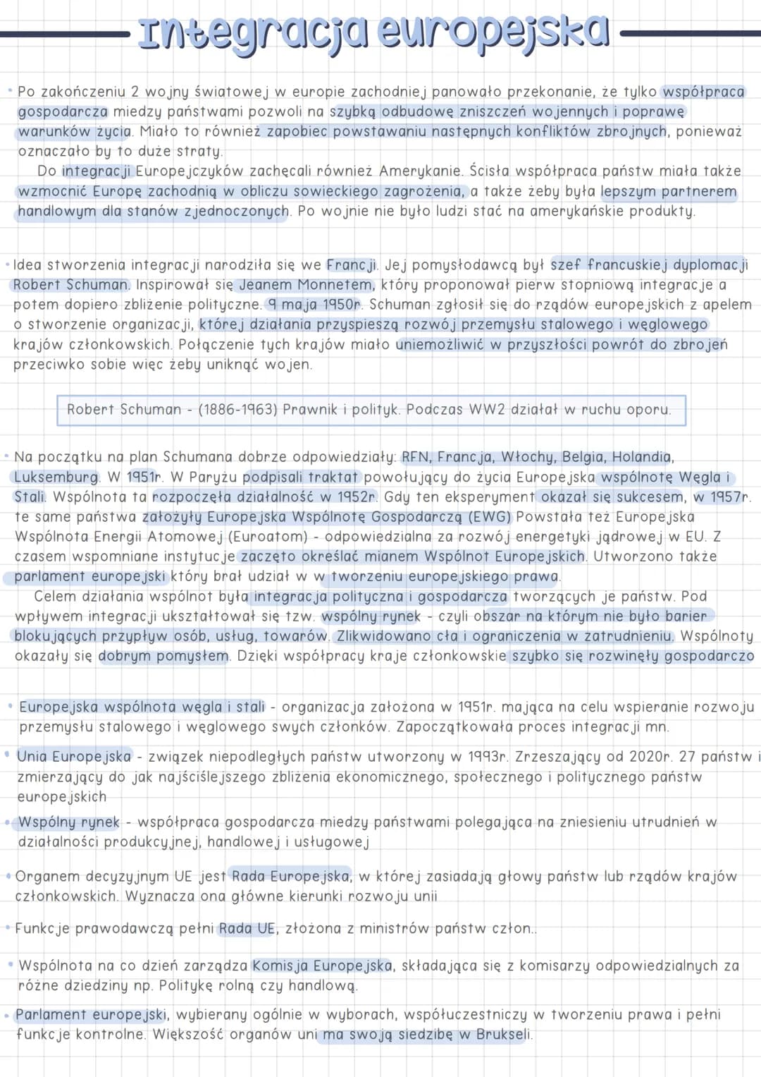Integracja europejska
• Po zakończeniu 2 wojny światowej w europie zachodniej panowało przekonanie, że tylko współpraca
gospodarcza miedzy p