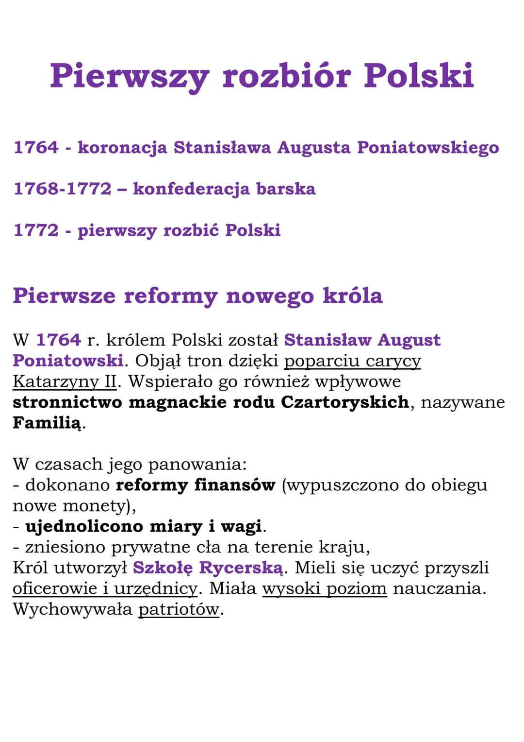 Pierwszy rozbiór Polski
1764 - koronacja Stanisława Augusta Poniatowskiego
1768-1772 - konfederacja barska
1772 - pierwszy rozbić Polski
Pie