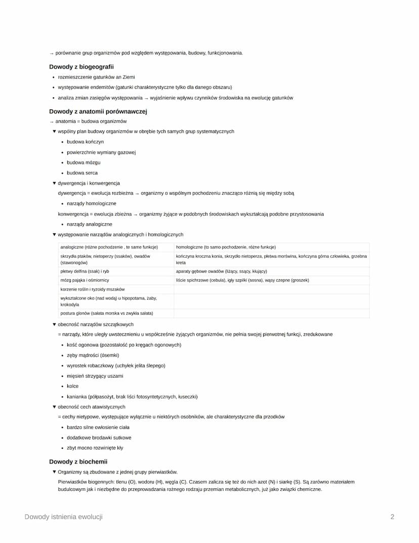 B
Dowody istnienia ewolucji
Week
✔ Files
Column
Unit/Module
Ewolucja biologiczna = proces stopniowych i nieodwracalnych zmian grup organizmó