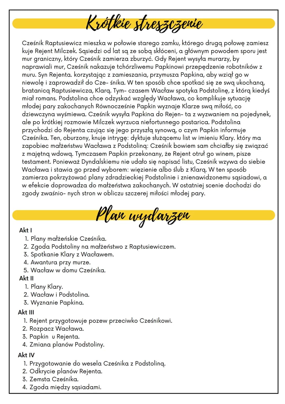 ZEMSTA
Rodzaj literacki:
Dramat
ALEKSANDER FREDRO
Gatunek literacki:
Komedia
Miejsce akcji:
W zamku, na
ziemiach dawnej
Polski
Bohaterowie
R