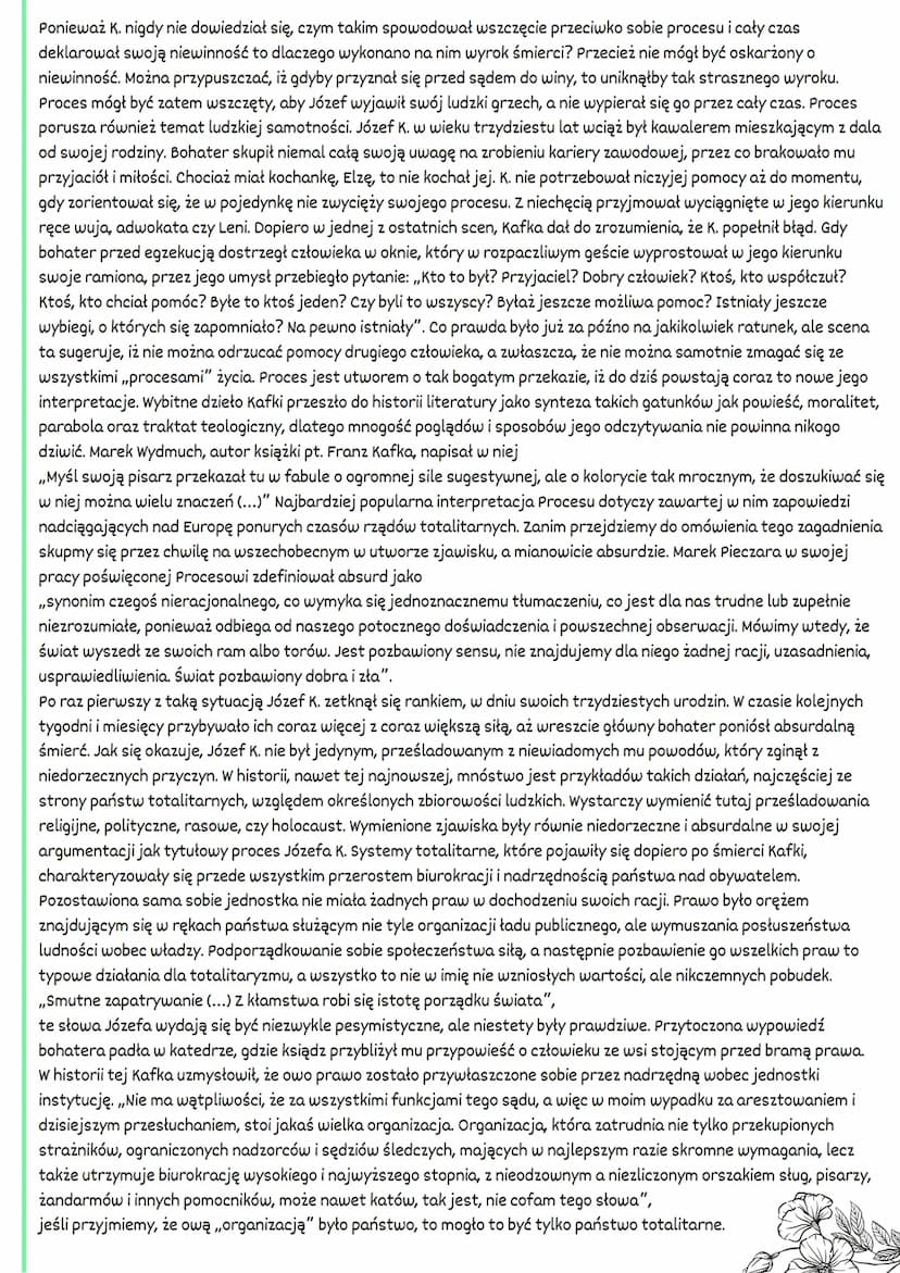 "Proces" Franz Kafka
Geneza
powieść (paraboliczna)
Pracę nad powieścią Kafka rozpoczął w sierpniu 1914 roku. Za życia pisarza ukazał się jed