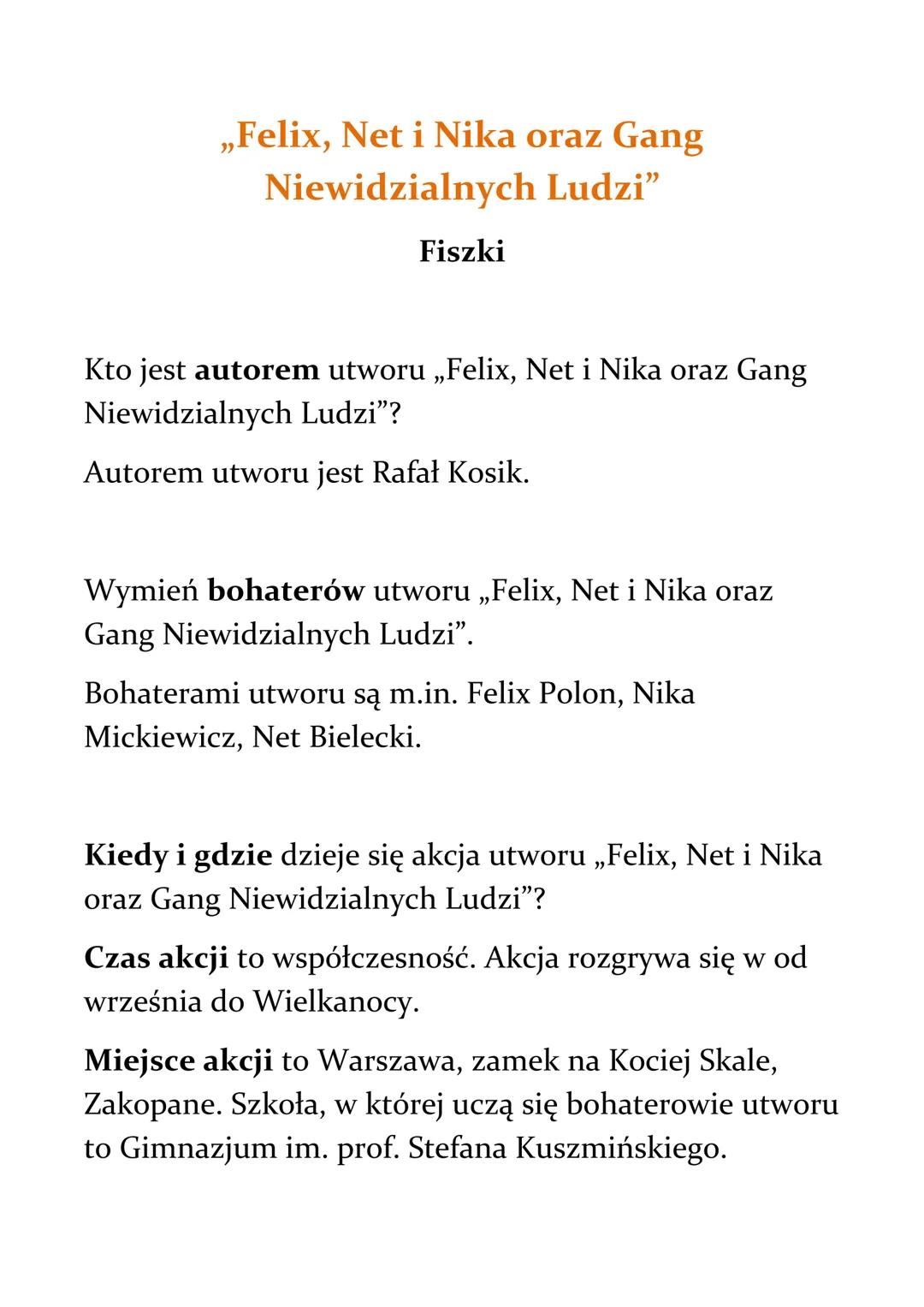 Felix, Net i Nika oraz Gang Niewidzialnych Ludzi – Zestaw Fiszek