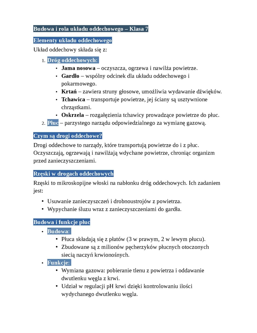 Budowa i rola układu oddechowego