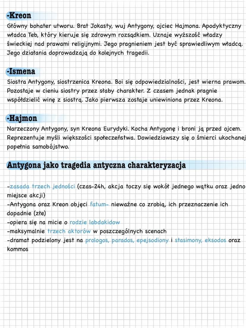 Antygona
Sofokles
Czas i miejsce akcji:
Zgodnie z zasadą jedności czasu, akcja obejmuje jedną dobę. Miejsce rozgrywanych
królewski w Tebach.
