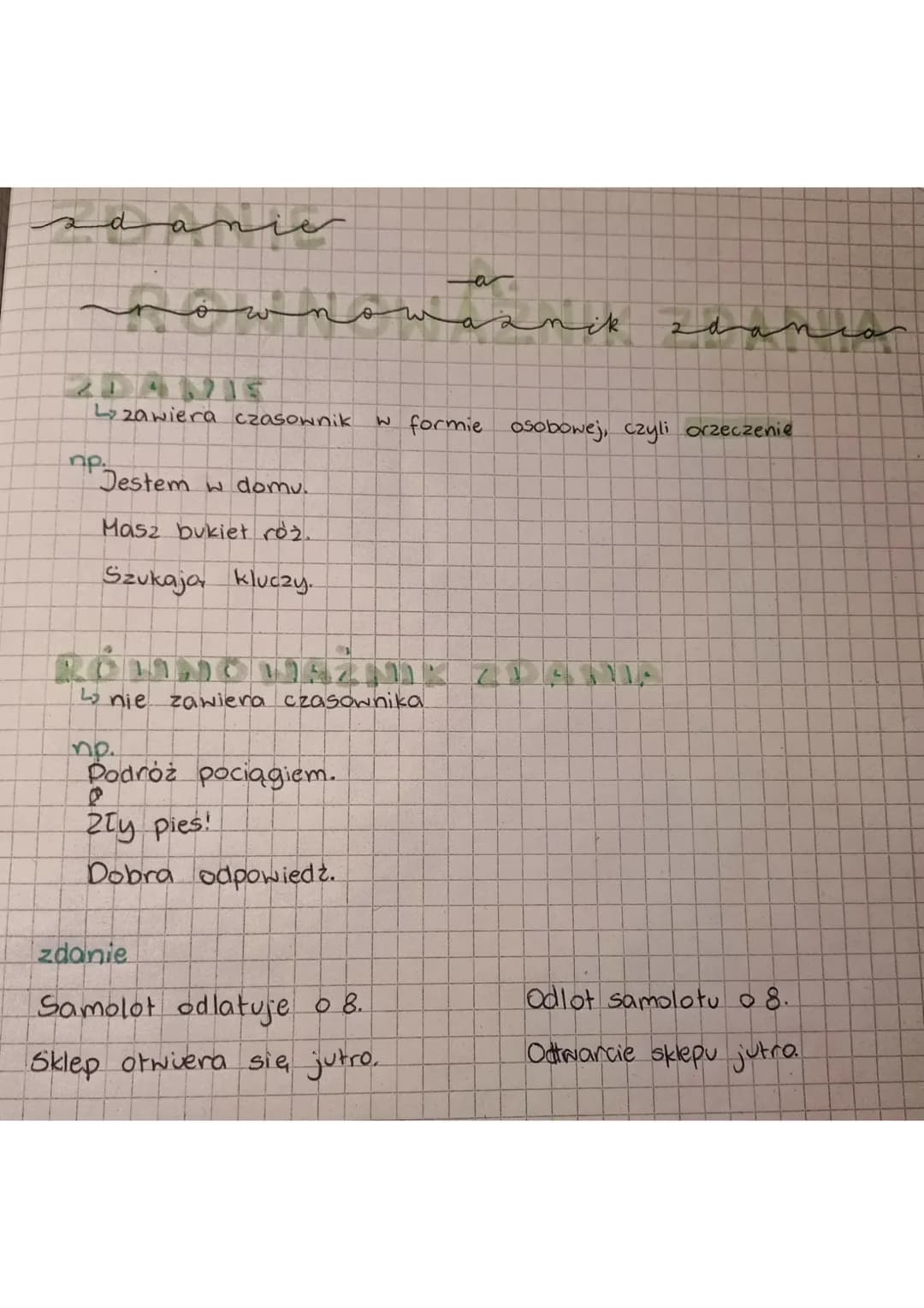 adanie
np.
لمك الس مسمسمم
Jestem w domu.
Masz bukiet róż.
Szukają kluczy.
↳ nie zawiera czasownika
no.
Podróż pociągiem.
zawiera czasownik w