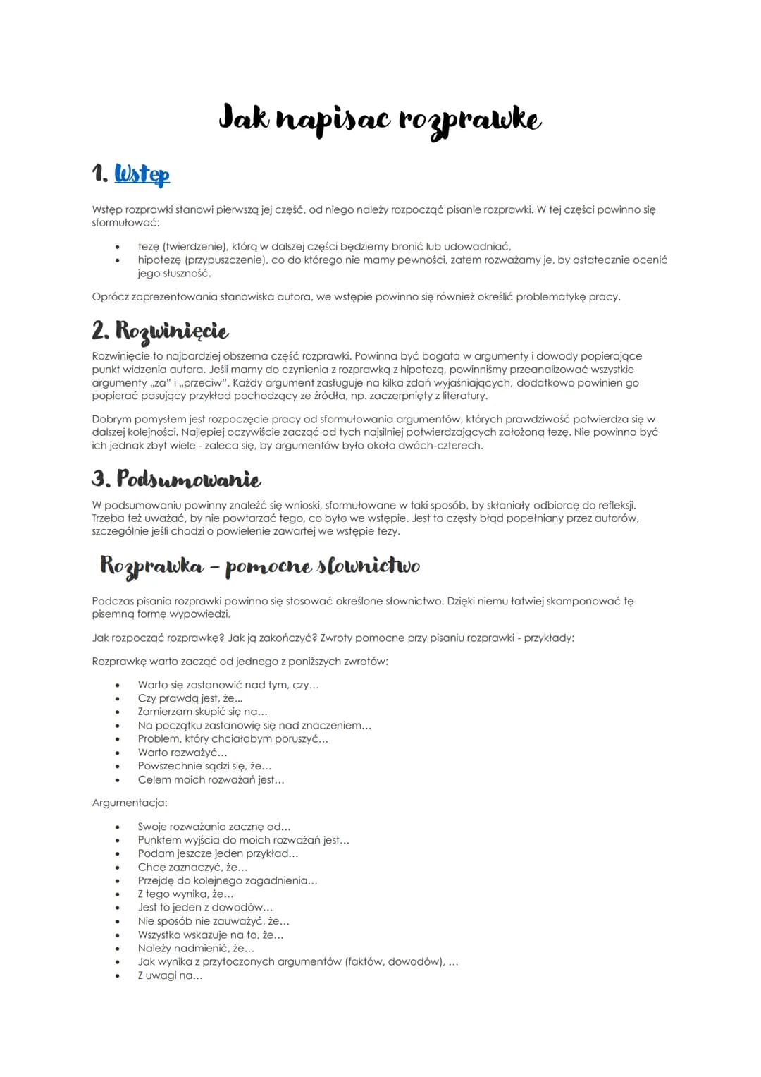 1. Wstep
Wstęp rozprawki stanowi pierwszą jej część, od niego należy rozpocząć pisanie rozprawki. W tej części powinno się
sformułować:
Jak 