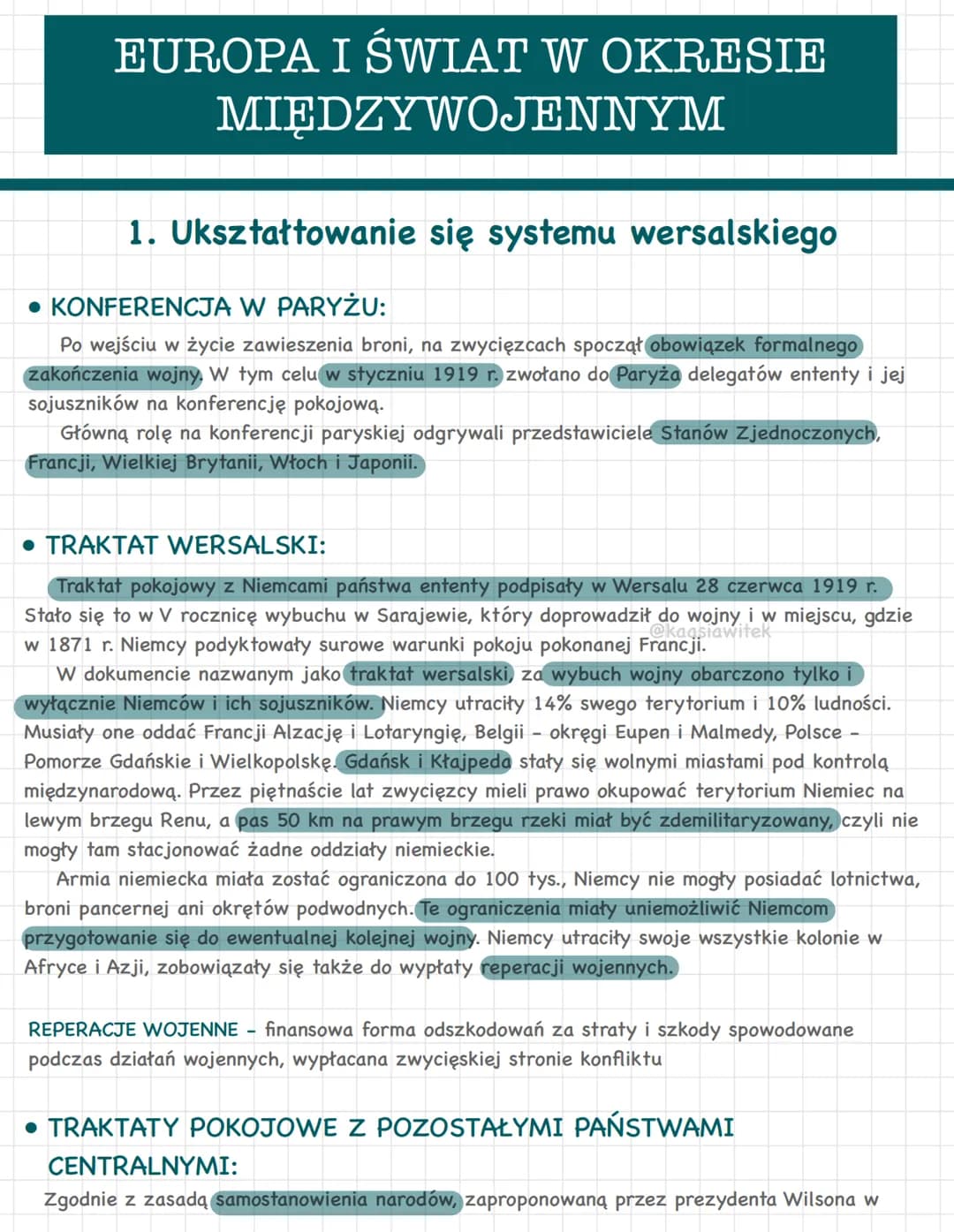 EUROPA I ŚWIAT W OKRESIE
MIĘDZYWOJENNYM
1. Ukształtowanie się systemu wersalskiego
• KONFERENCJA W PARYŻU:
Po wejściu w życie zawieszenia br