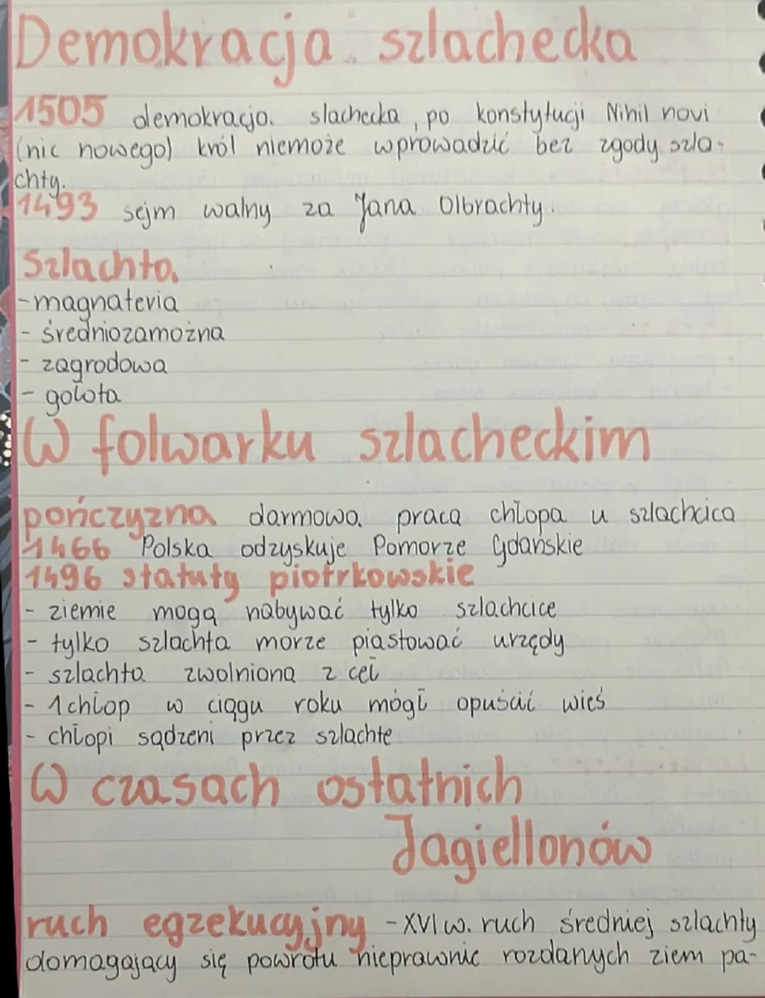 Demokracja szlachecka
1505 demokracjo. slachecka, po konstytucji Nihil novi
(nic nowego) król niemoże wprowadzić bez zgody szla
Jana Olbrach