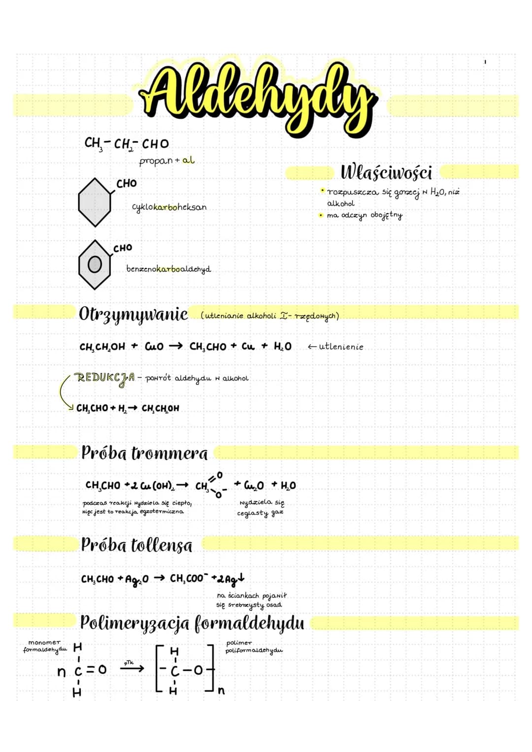 o
CH, CH, CHO
CHO
monomer
formaldehydu H
I
Aldehydy
CHO
1
propan + al.
cyklokarboheksan
benzenokarboaldehyd
Otrzymywanie utlenianie alkoholi