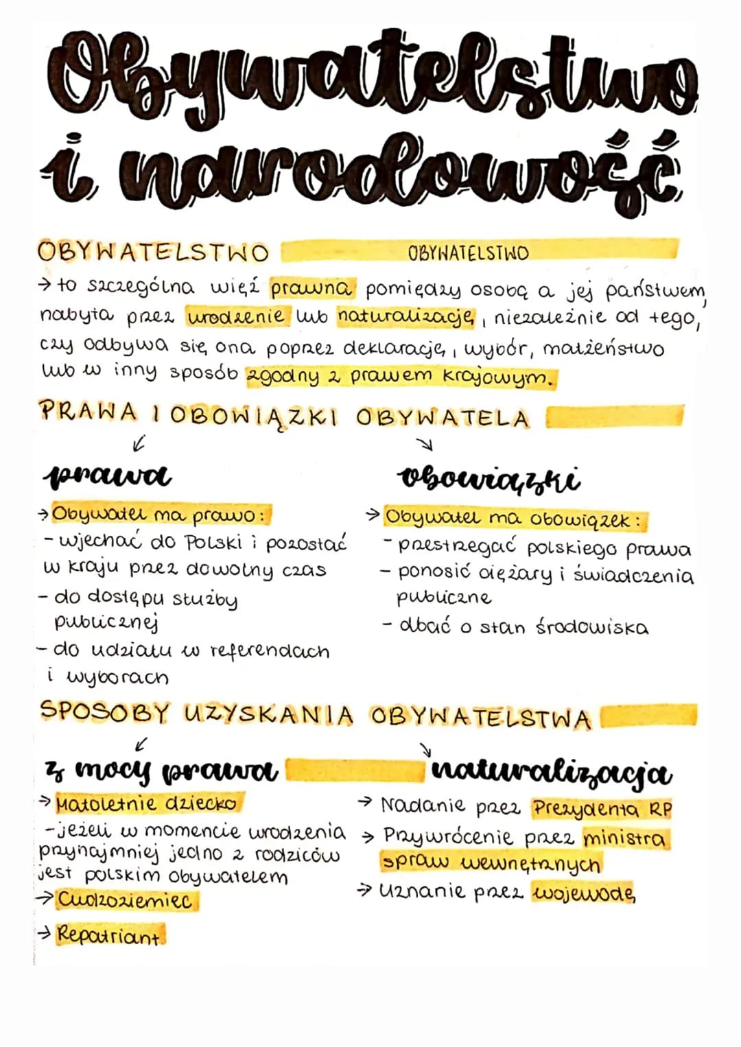 # Obywatelstwo
i narodowość

OBYWATELSTWO
OBYNATELSTWO
→ to szczególna więź prawna pomiędzy osobą a jej państwem,
nabyta prez urodzenie lub 