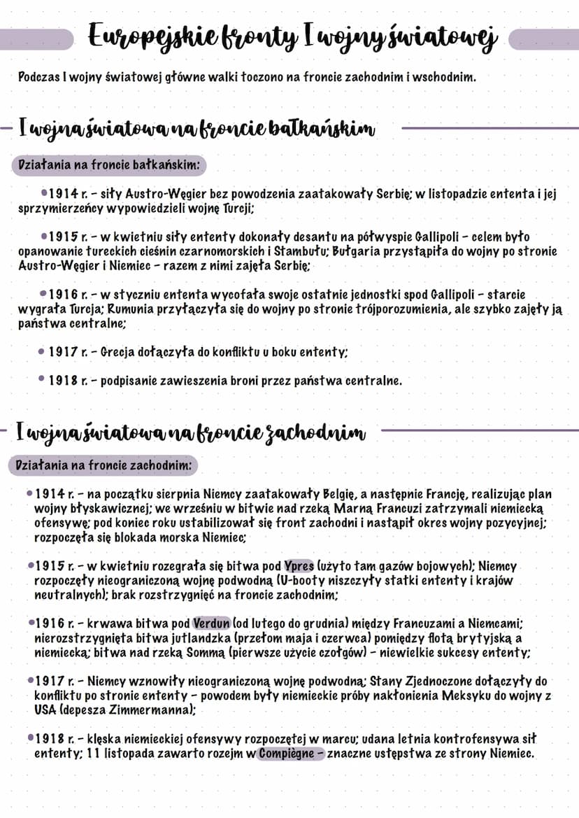 Fronty I wojny
światowej
Główne fronty I wojny światowej znajdowały się w Europie.
> Bezpośrednią przyczyną wybuchu I wojny światowej był za