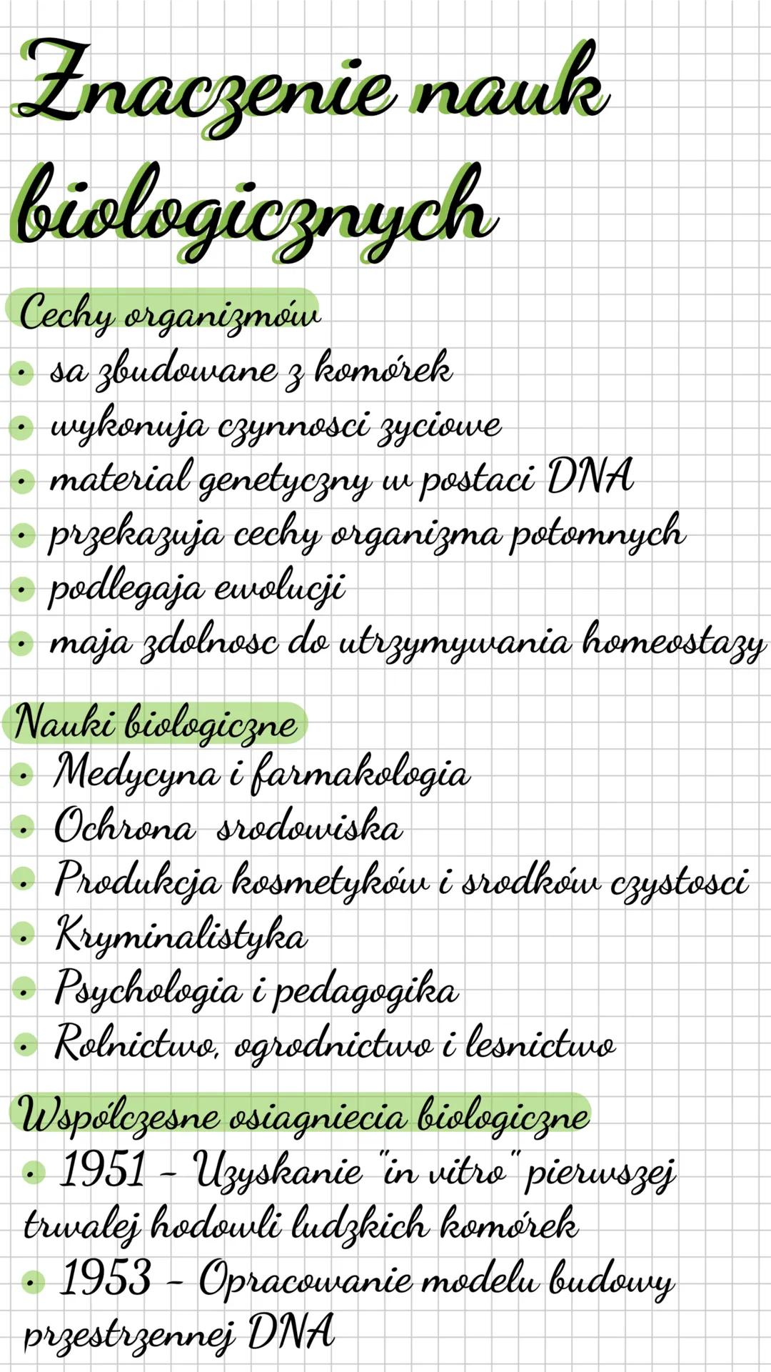 Znaczenie nauk
biologicznych
Cechy organizmow
sa zbudowane z komórek
wykonuja czynności zyciowe
material genetyczny w postaci DNA
przekazuja