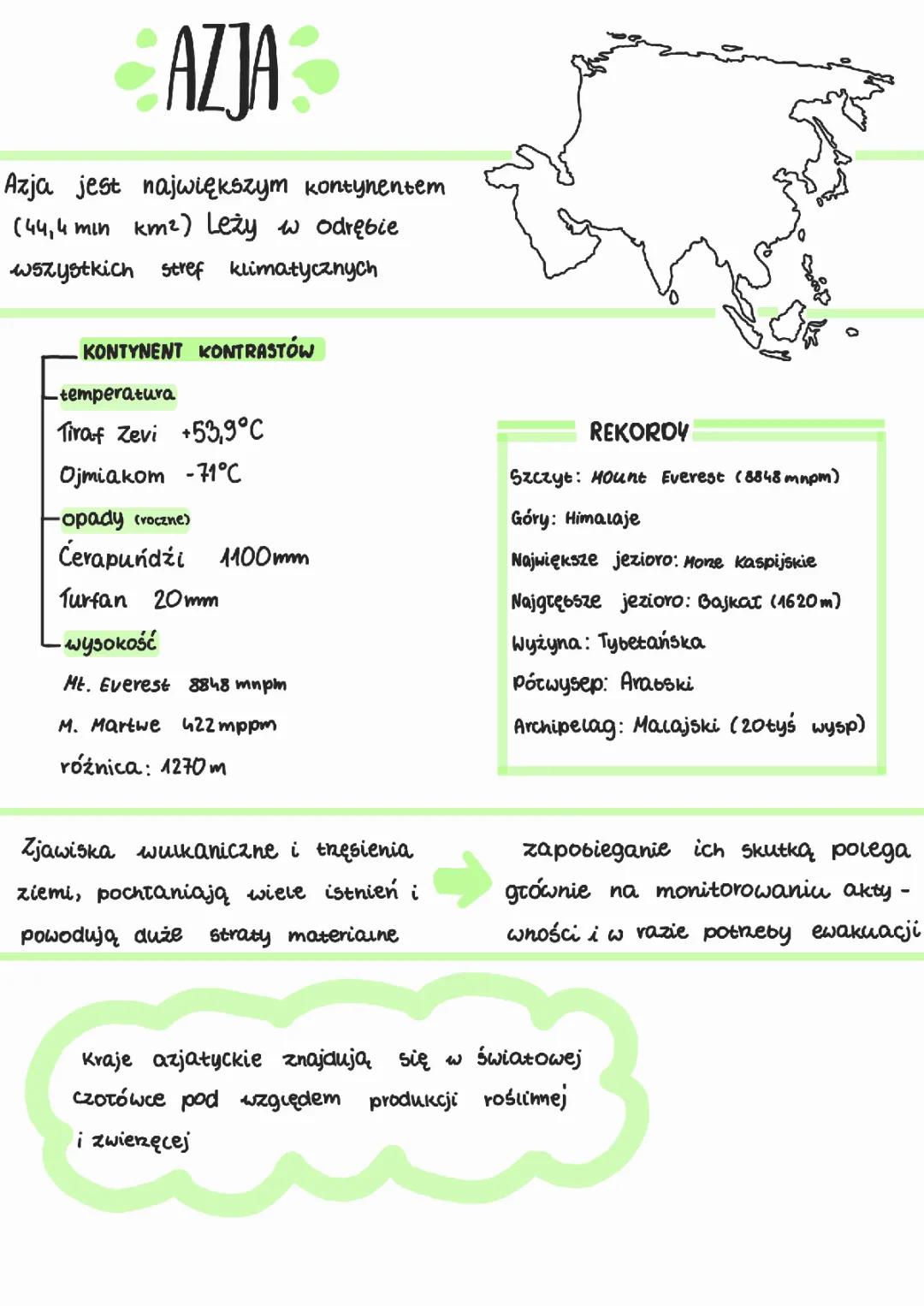 Azja ciekawostki geograficzne i kultura - notatka dla dzieci