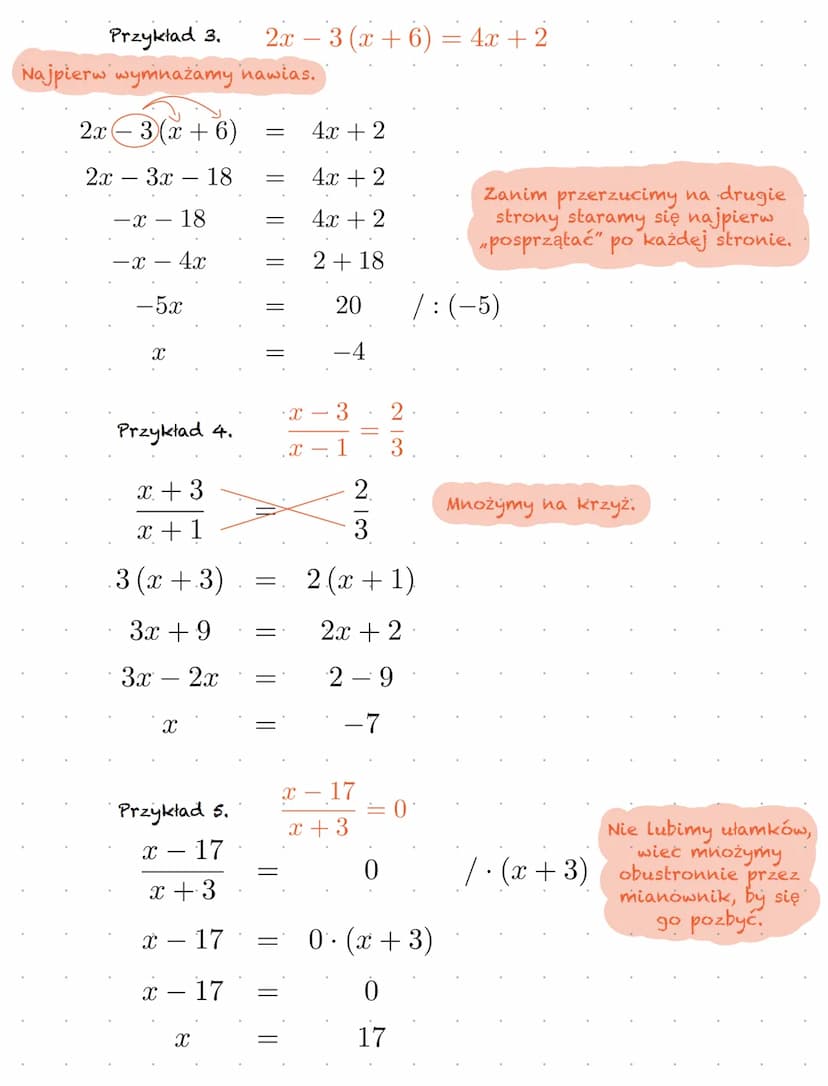 Równanie to przyrównanie dwóch wyrażeń
algebraicznych do siebie.
Każde równanie ma prawą i lewą stronę.
5 −4.
5x + 4x 4
Równania najlepiej z