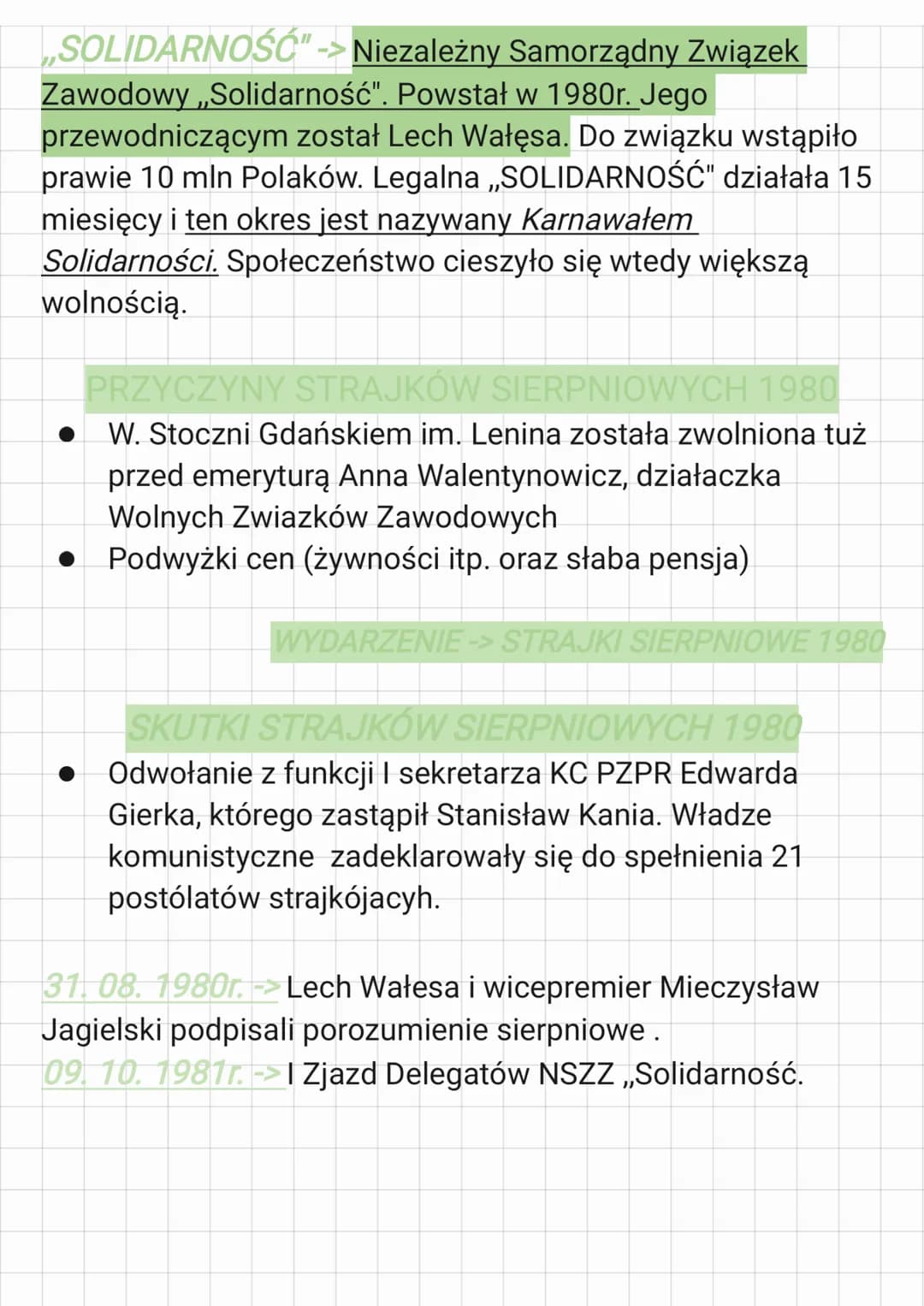 SOLIDARNOŚĆ" -> Niezależny Samorządny Związek
Zawodowy „Solidarność". Powstał w 1980r. Jego
przewodniczącym został Lech Wałęsa. Do związku w