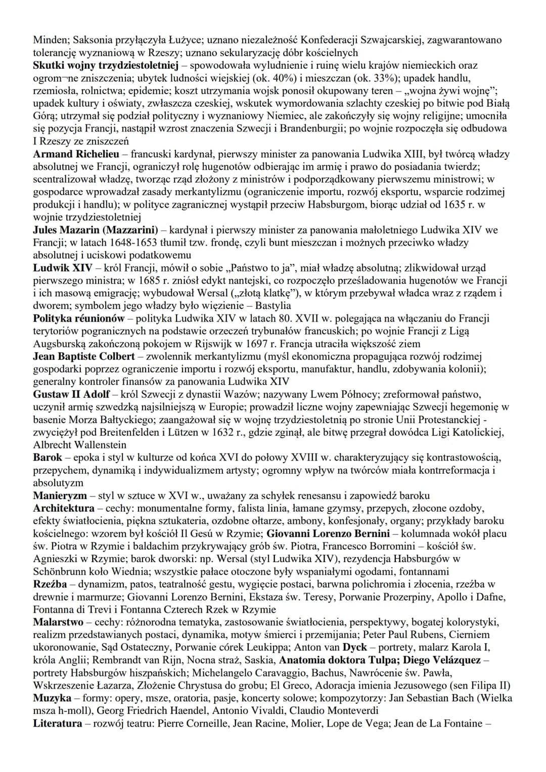 cala Europa:
1. kultura XVII-wiecznej Europy
2. wojna trzydziestoletnia
3. absolutyzm we Francji
4. monarchia parlamentarna w Anglii
Polska: