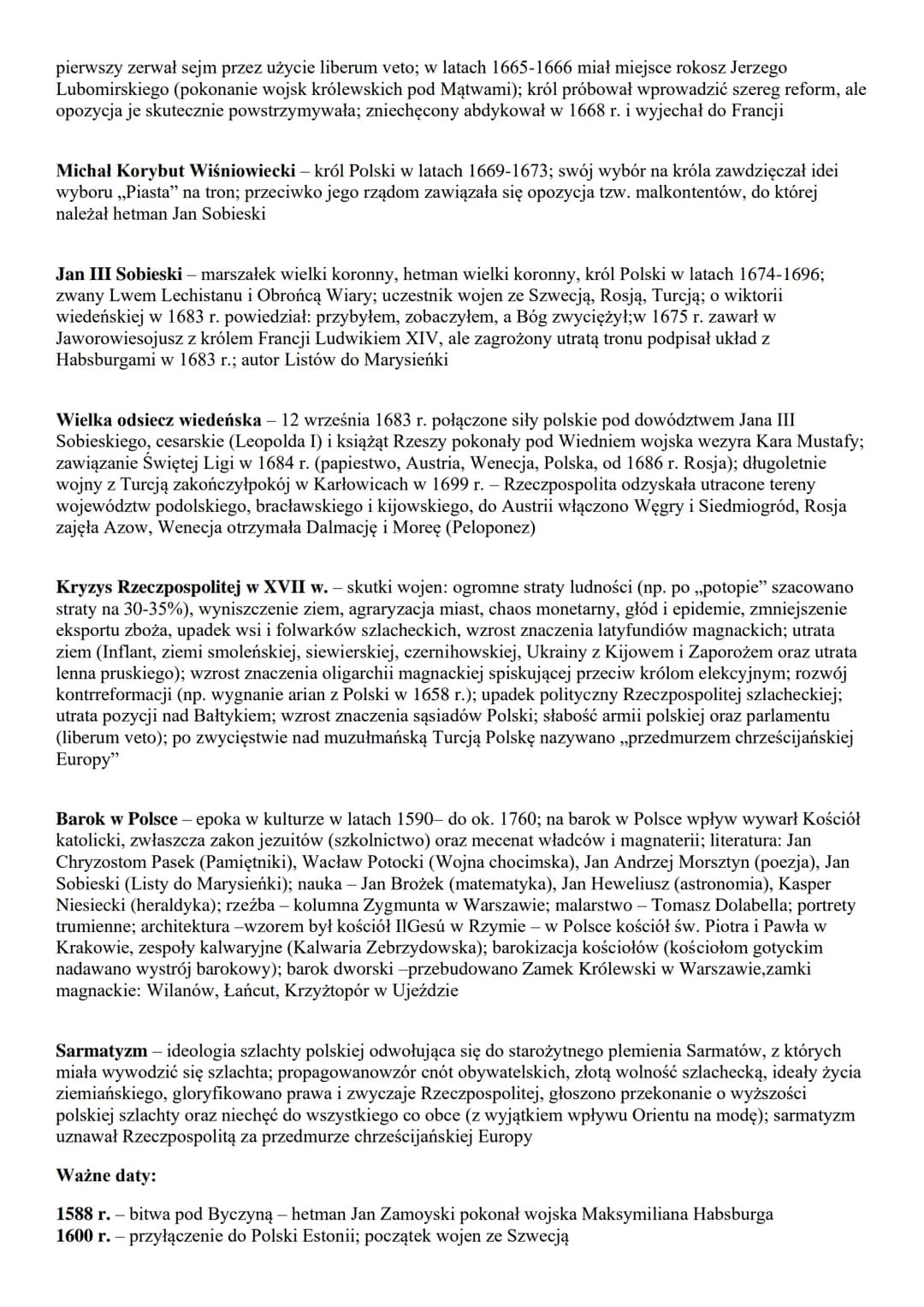 cala Europa:
1. kultura XVII-wiecznej Europy
2. wojna trzydziestoletnia
3. absolutyzm we Francji
4. monarchia parlamentarna w Anglii
Polska: