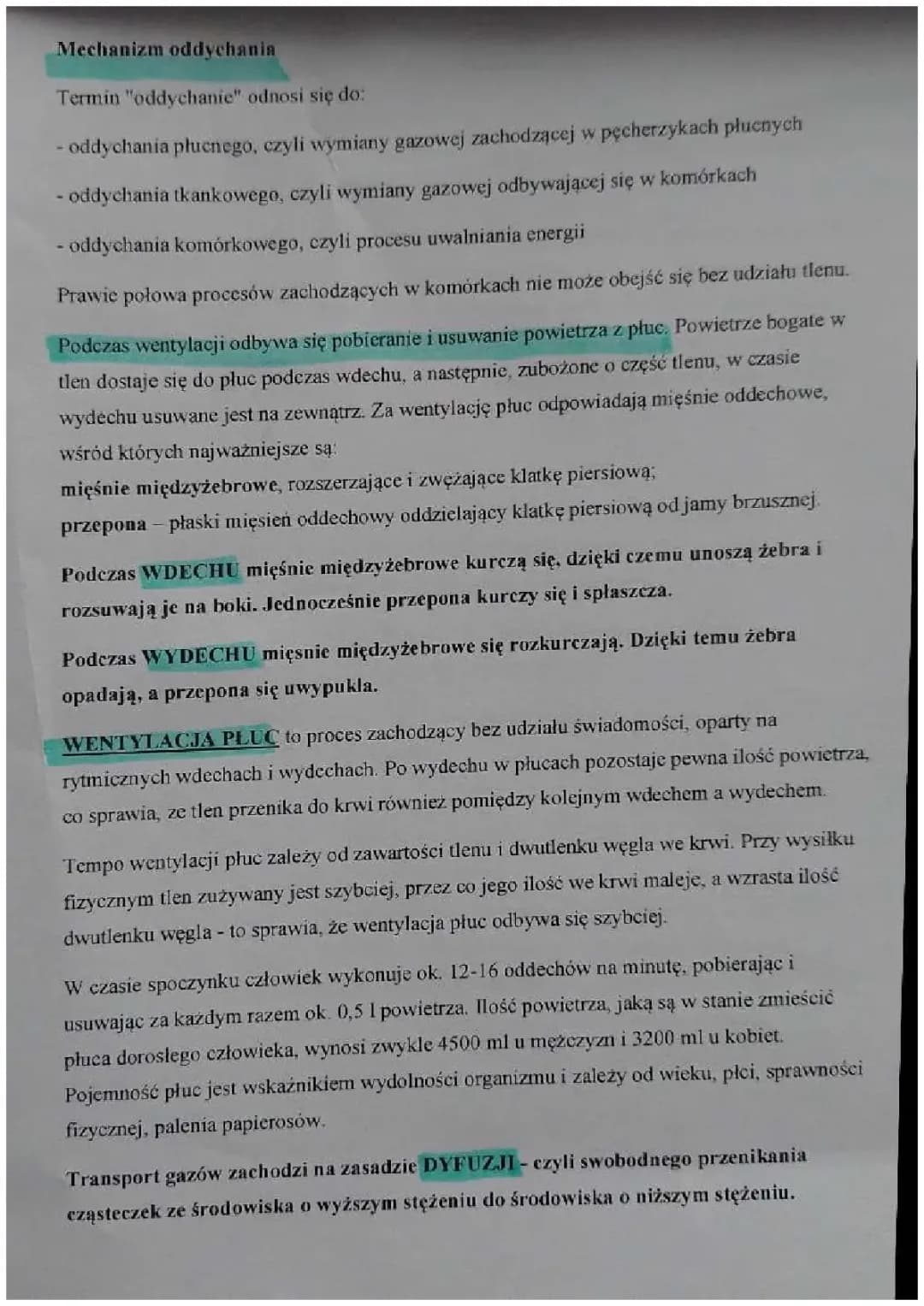 Układ oddechowy i mechanizm oddychania biologia