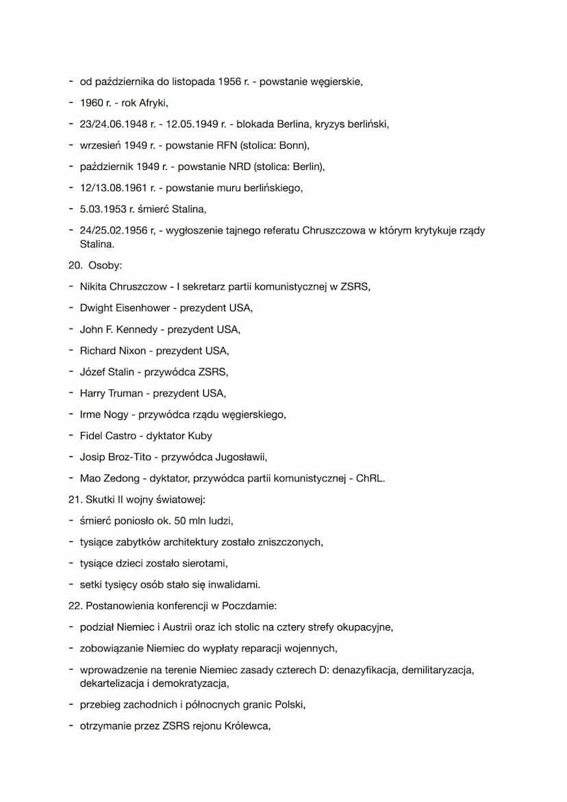 Podsumowanie
1. Plan Marshalla - plan pomocy gospodarczej dla zniszczonej przez wojnę Europy
ogłoszony w 1947 r.
2. Doktryna Trumana - strat