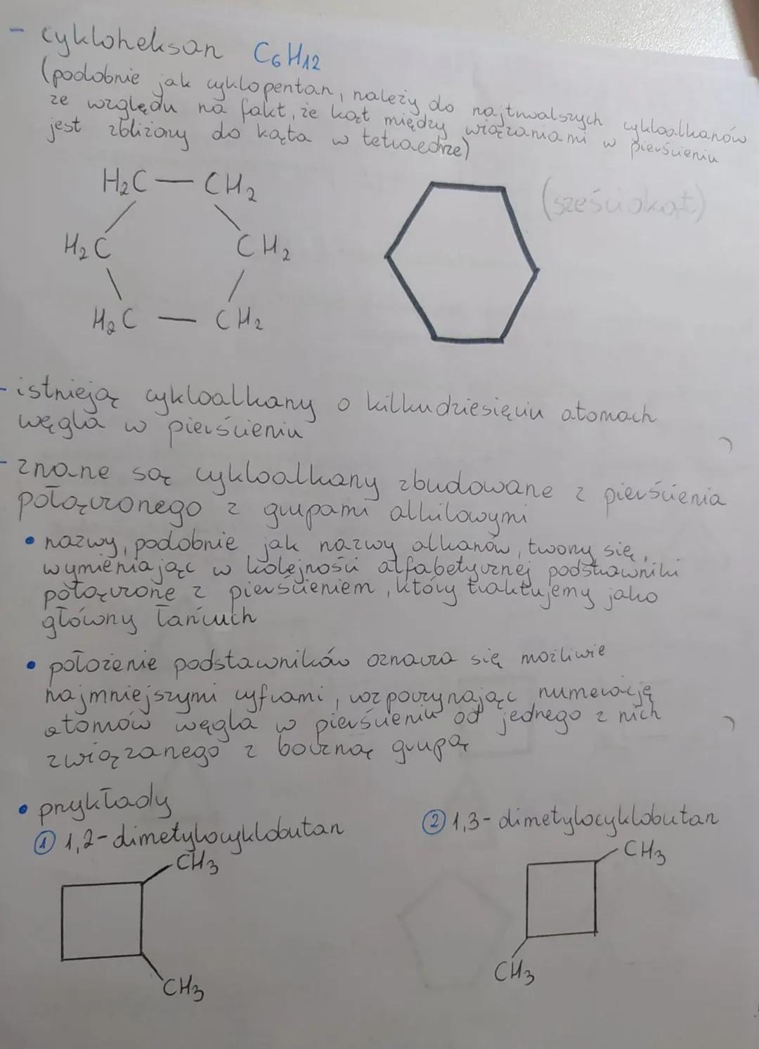 # CYKLOALKANY

Cykloalkany-quipa węglowodanów, których urastevrki
zawierają pierścienie zbudowane z atomow
węgla potzironych pojedynurymi wi