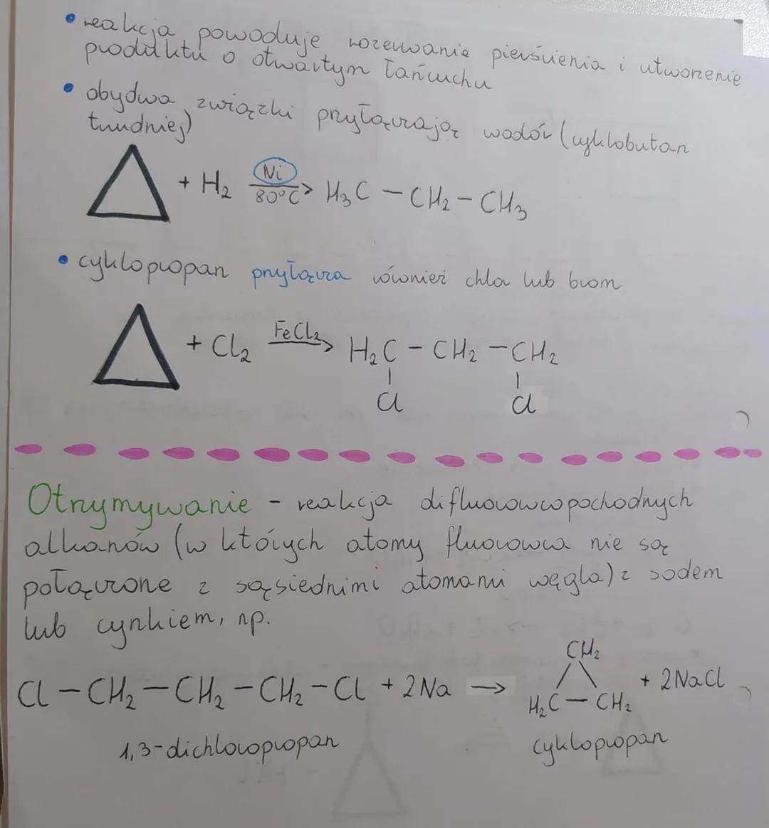 # CYKLOALKANY

Cykloalkany-quipa węglowodanów, których urastevrki
zawierają pierścienie zbudowane z atomow
węgla potzironych pojedynurymi wi