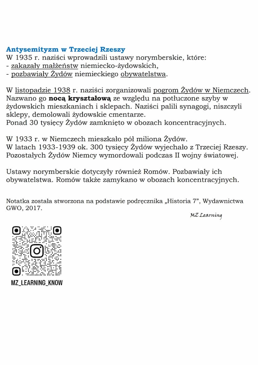 --- OCR Start ---
MZ_LEARNING_KNOW
Nazizm w Niemczech
Klasa 7, Historia, GWO
Republika Weimarska
9 listopada 1918 г.:
- abdykacja cesarza ni