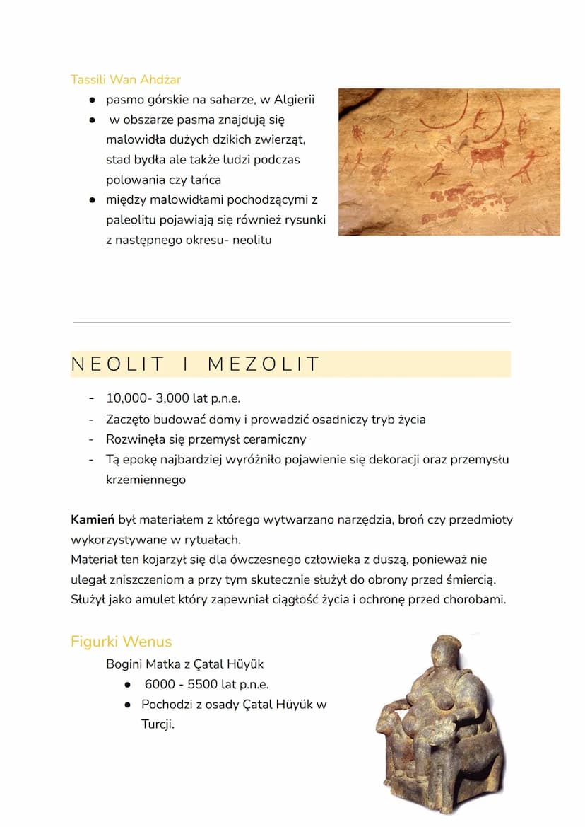 PREHISTORIA
➤ Są to najdawniejsze czasy, pradziejowa sztuka
> Okres ten dzielimy na:
o Paleolit- ok. 550 tys. lat p.n.e
O Mezolit- ok. 8 tys
