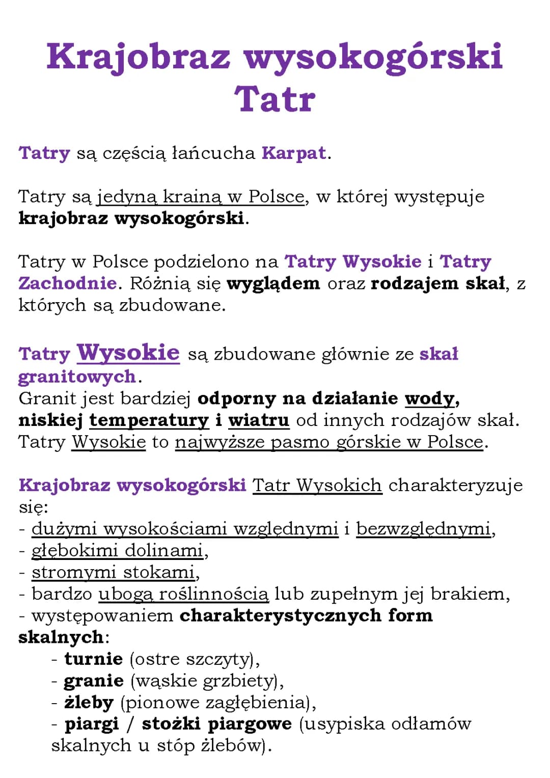 Krajobraz Wysokogórski Tatr - Klasa 5 Notatka i Sprawdzian