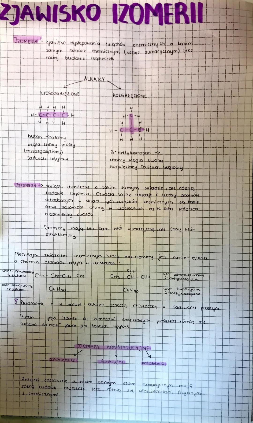 # ZJAWISKO IZOMERII

IZOMERIA - zjawisko występowania związków chemicznych o takım
samym skladae chemicznym (wzone sumarycznym) lecz
roznej 