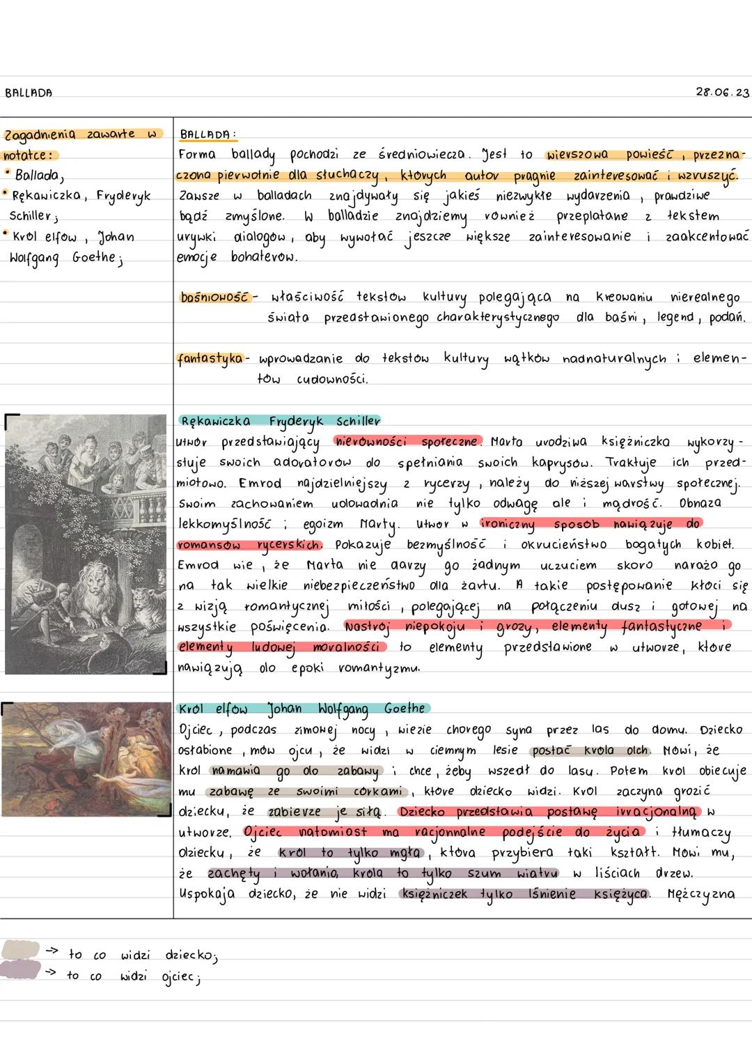BALLADA
Zagadnienia zawarte w
notatce:
• Ballada,
• Rękawiczka, Fryderyk
Schiller;
• Krol elfow, Johan
Wolfgang Goethe;
୮
→> to co
→> to co
