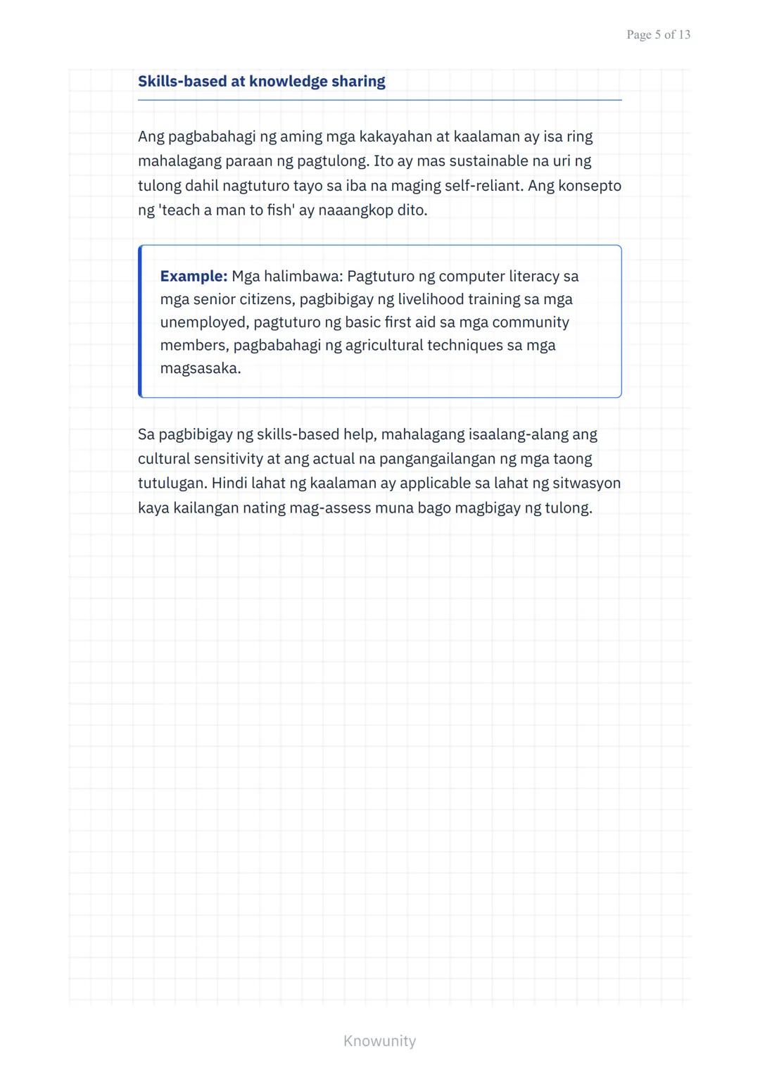 Pagpapalalim sa Pagkilala sa Sarili at Pakikipagkapwa sa
Komunidad
Pag-unawa sa pagtulong sa kapwa at paglilingkod
sa komunidad
Mga Layuning