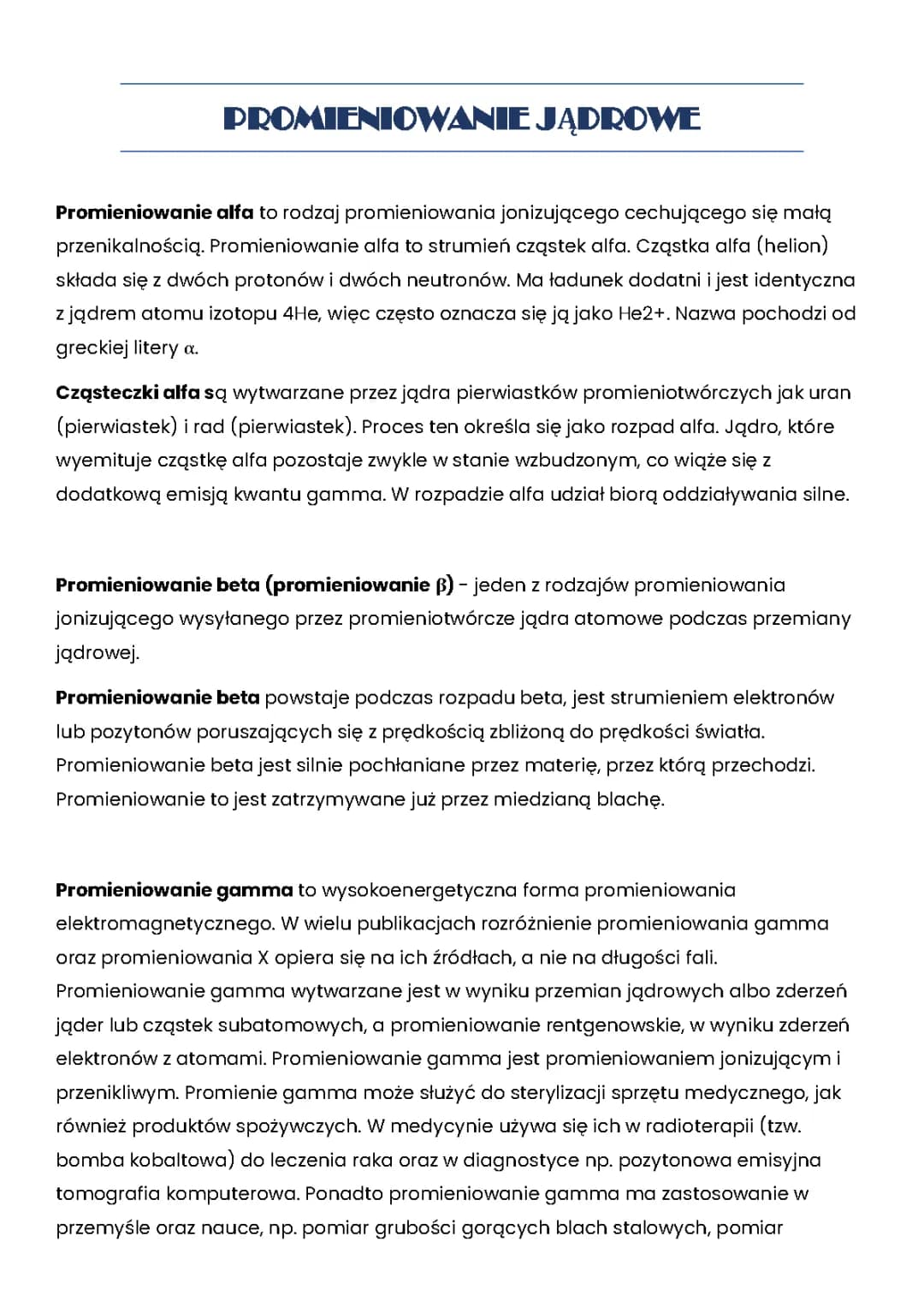Promieniowanie jądrowe i rodzaje