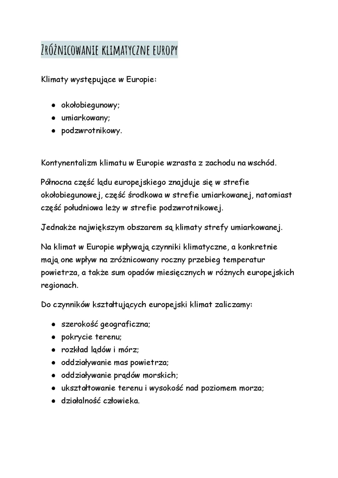 Zróżnicowanie klimatyczne Europy