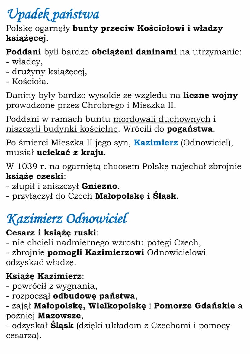 Upadek i odbudowa państwa
pierwszych Piastów
Mieszko II
Zmarł król Bolesław Chrobry - 1025 r.
Rządy objął jego syn Mieszko II, który koronow