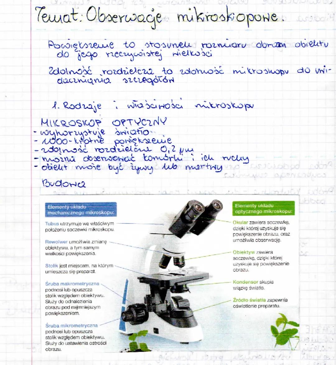 Badania przyrodnicze: Mikroskop - Notatki, Zadania i Test