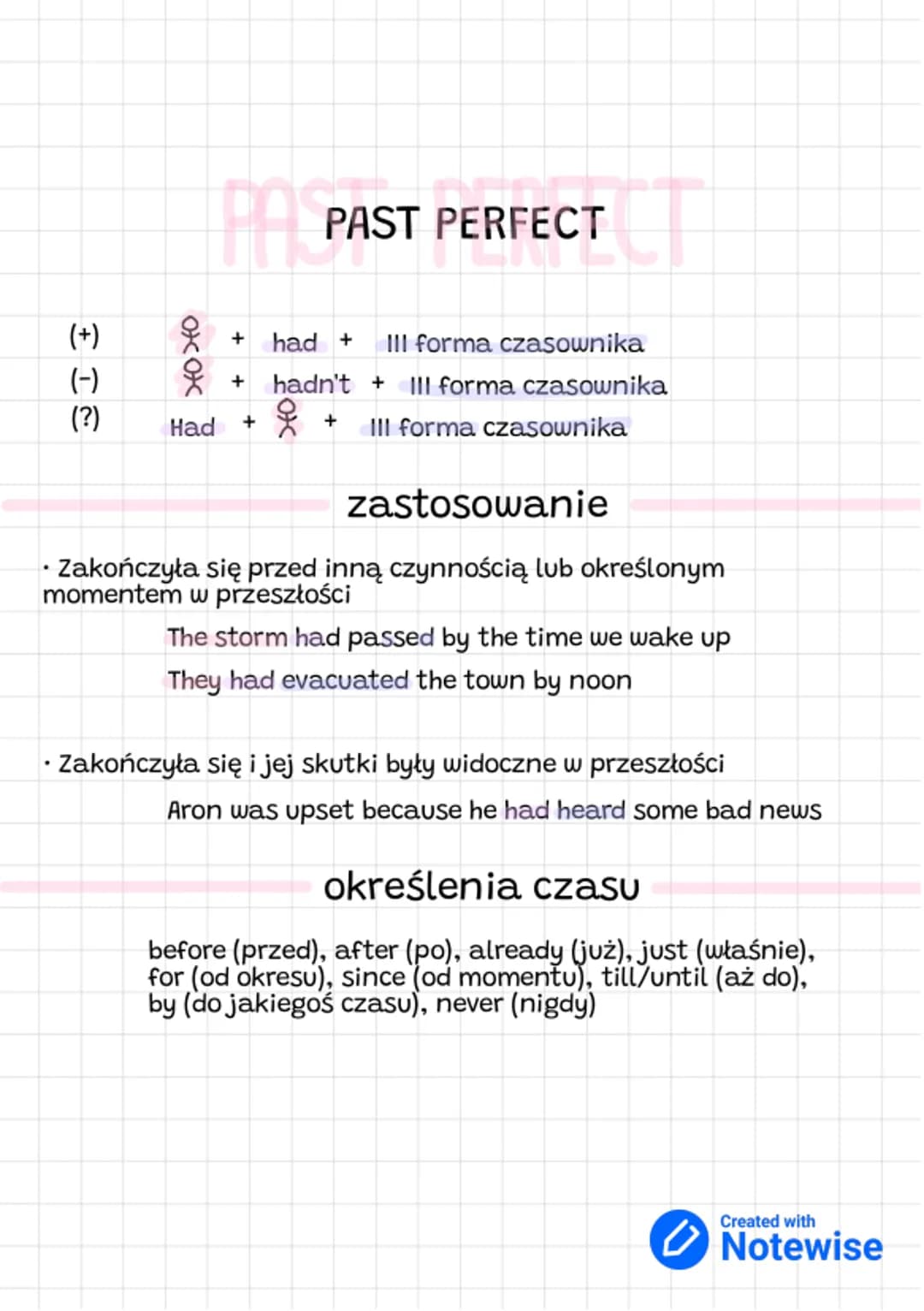 (+)
(-)
(?)
oxox
PAPI
+
had + III forma czasownika
+ hadn't III forma czasownika
III forma czasownika
Had +
PAST PERFECT
CTCT
+
zastosowanie