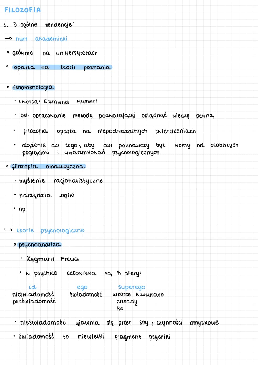 FILOZOFIA
1. 3 ogólne tendencje:
- nurt akademicki
grownie na uniwersytetach
0 oparta na teorii poznania
0
0
fenomenologia
twórca: Edmund Hu