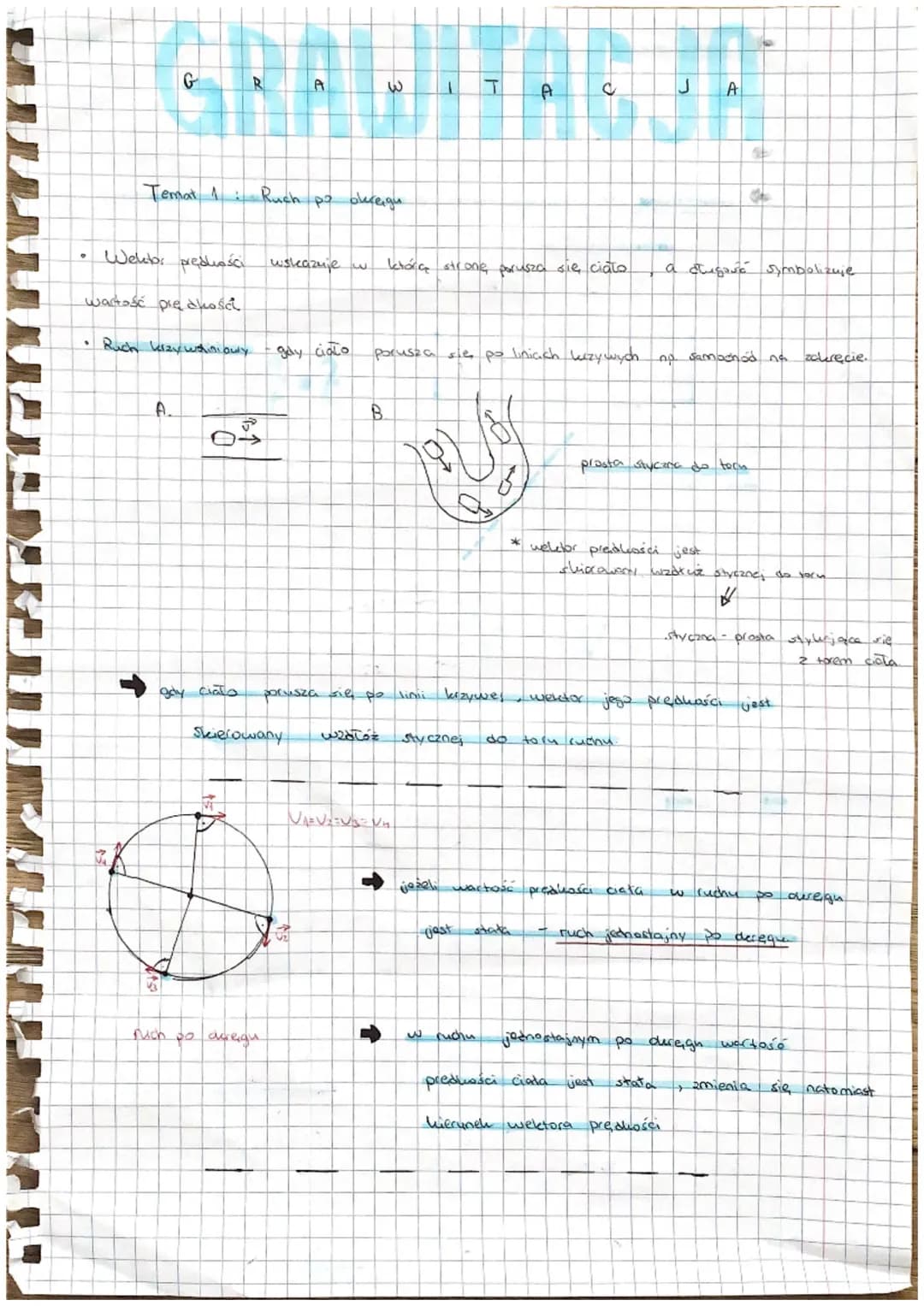 GRAVITASJA
Temat 1: Ruch po okreign.
年
Wektor prędności
wskazuje w
którą stronę porusza się ciało
a chugana symbolizuje
wartość prędkości
Ru