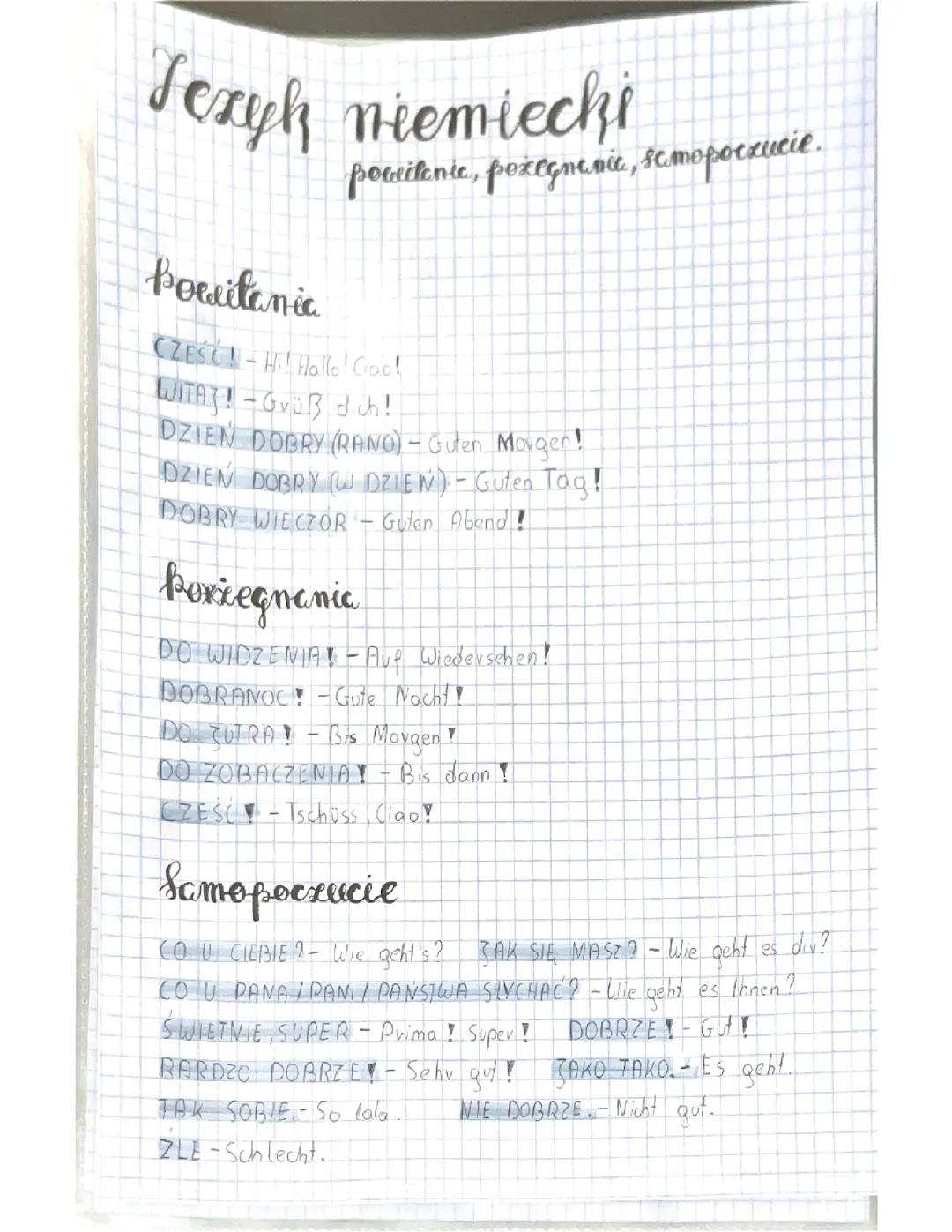 Niemiecki - Powitania, Pożegnania i Wyrażanie Samopoczucia dla Klasy 7