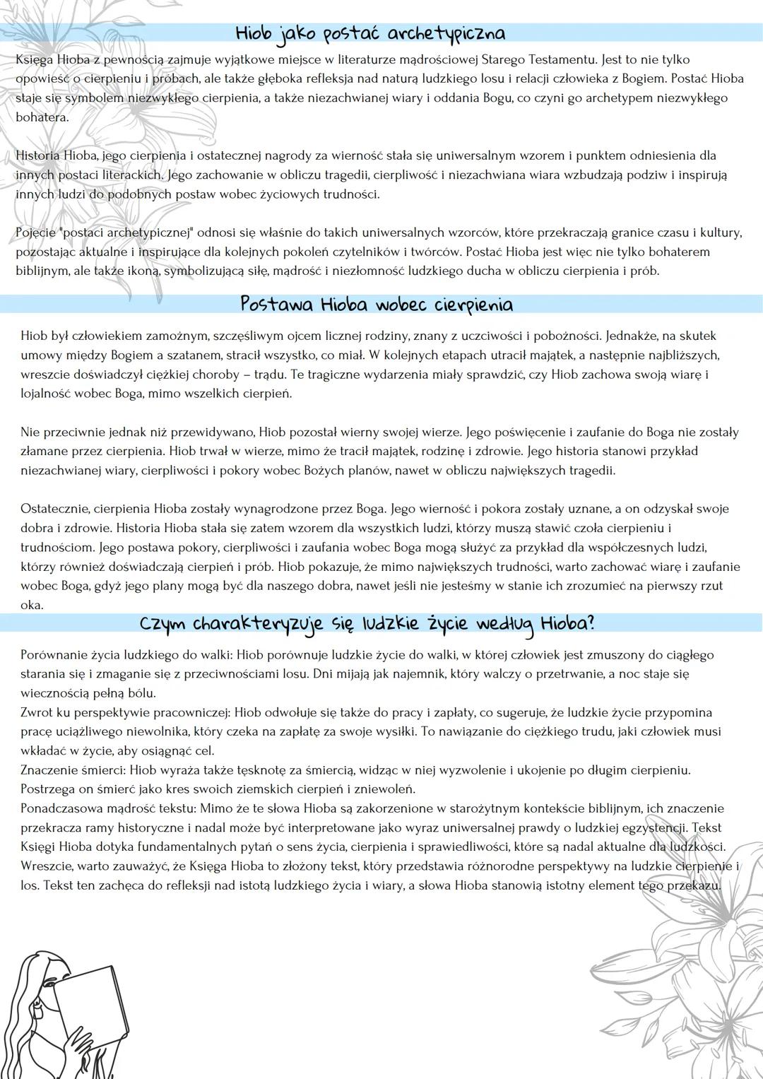 Księga Hioba
Hiob jako człowiek prawy i bogobojny stał się obiektem próby. Szatan próbował udowodnić na jego przykładzie Bogu, że
zabierając
