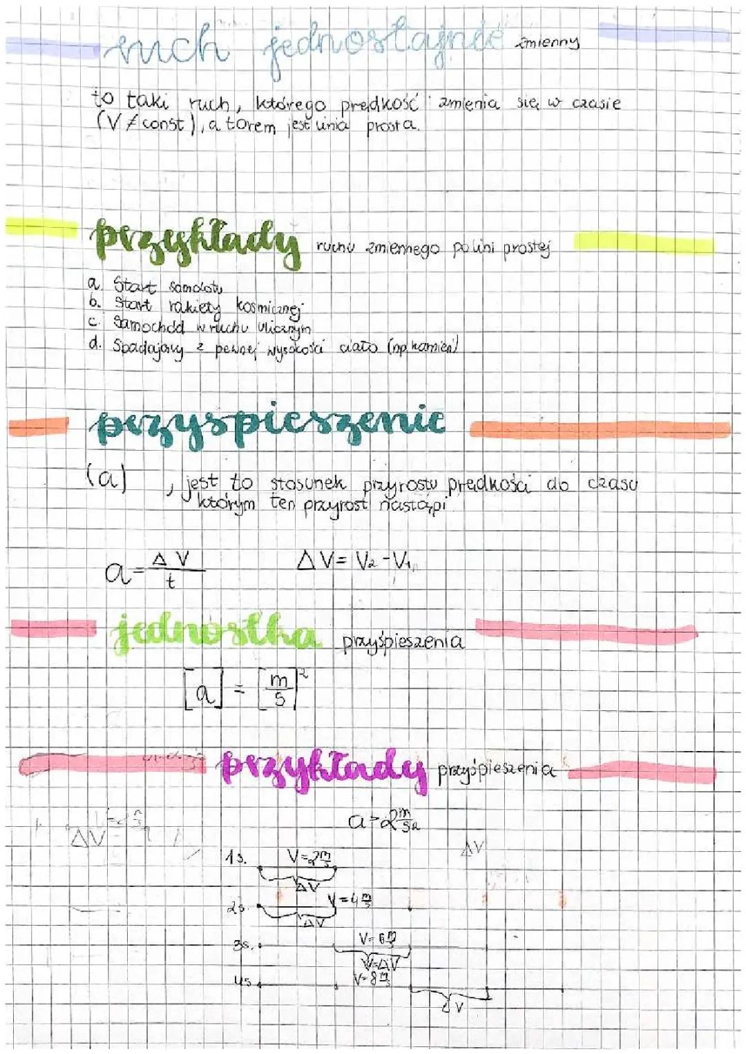 Ruch jednostajnie zmienny - teoria i przykłady z lekcji