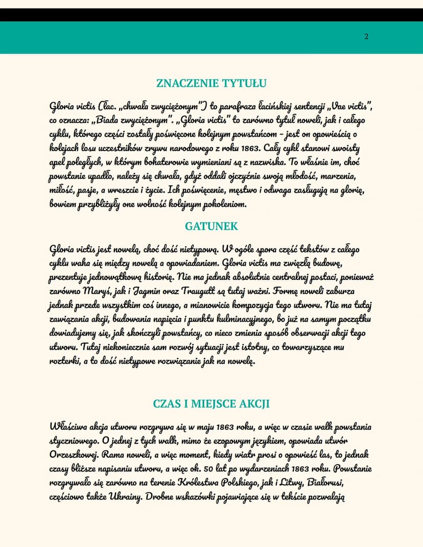 Język Polski
ELIZA ORZESZKOWA
,,GLORIA VICTIS"
GENEZA
W
czasu
Cykl nowel pod wspólnym tytułem „Gloria victis” należy do późnego okresu twórc