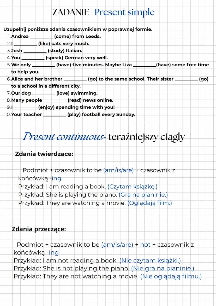 --- OCR Start ---
Czasy- Język
angielski
Powtórka-E8
Teraźniejsze
Present simple-teraźniejszy prosty
Zdania twierdzące:
Podmiot + czasownik 