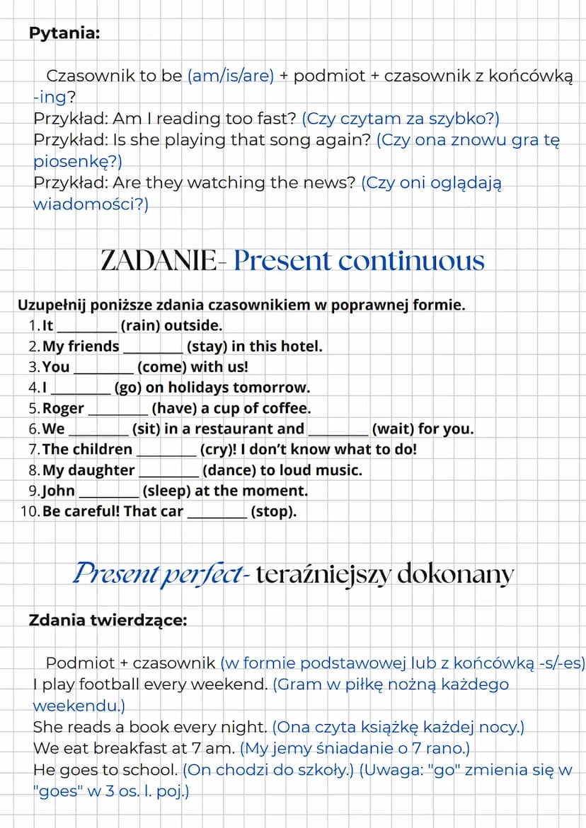 --- OCR Start ---
Czasy- Język
angielski
Powtórka-E8
Teraźniejsze
Present simple-teraźniejszy prosty
Zdania twierdzące:
Podmiot + czasownik 
